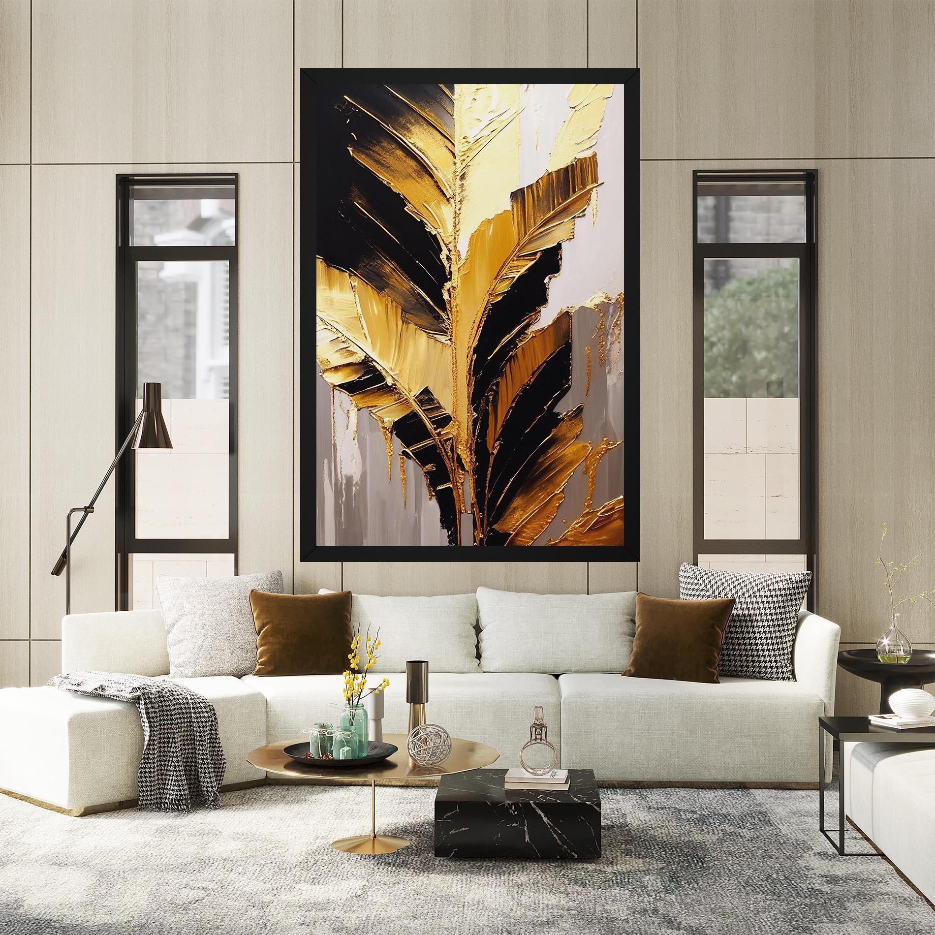 Tablou Canvas Balck With Gold Leafs mockup 2