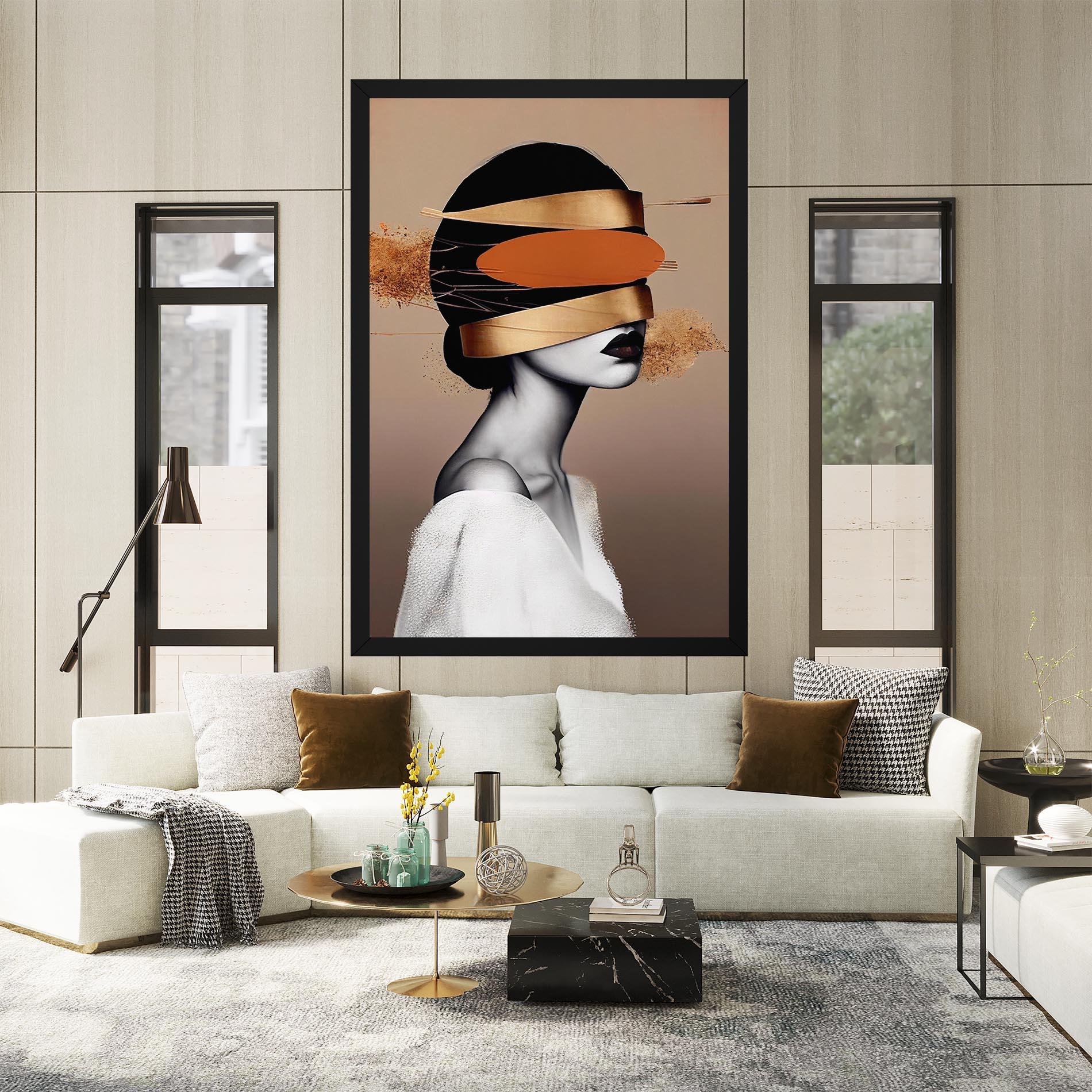 Tablou Canvas Woman With Gold Lines mockup 2