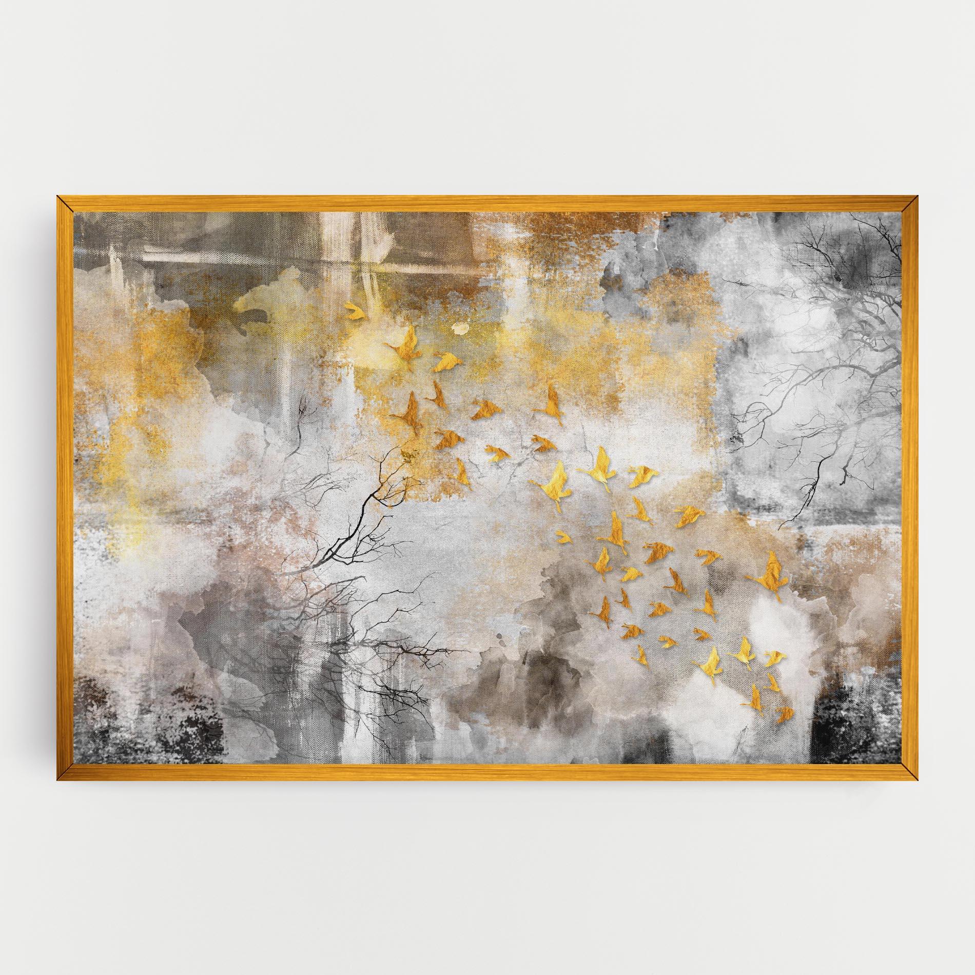 Tablou Canvas Gold Birds Flying mockup 0