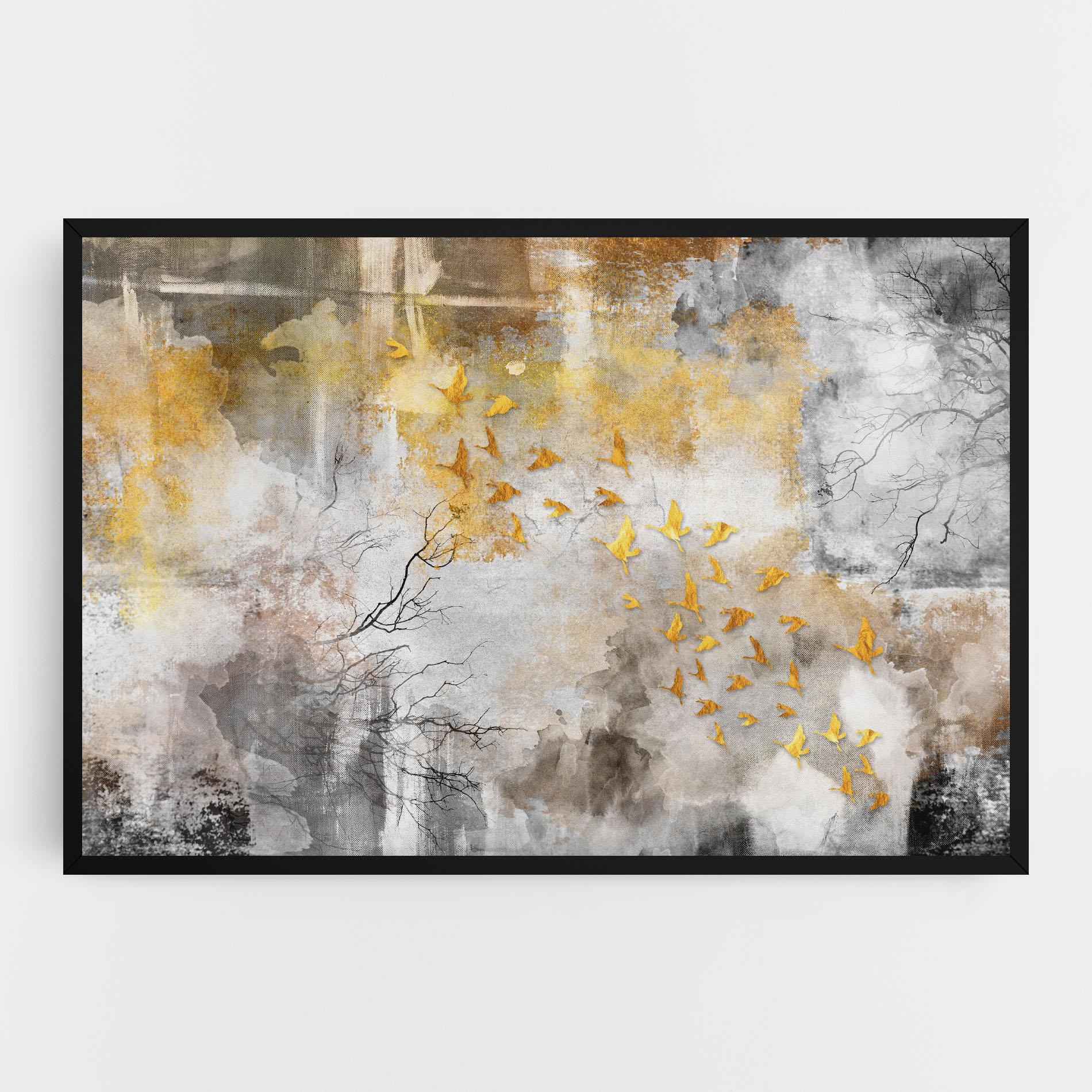 Tablou Canvas Gold Birds Flying mockup 0