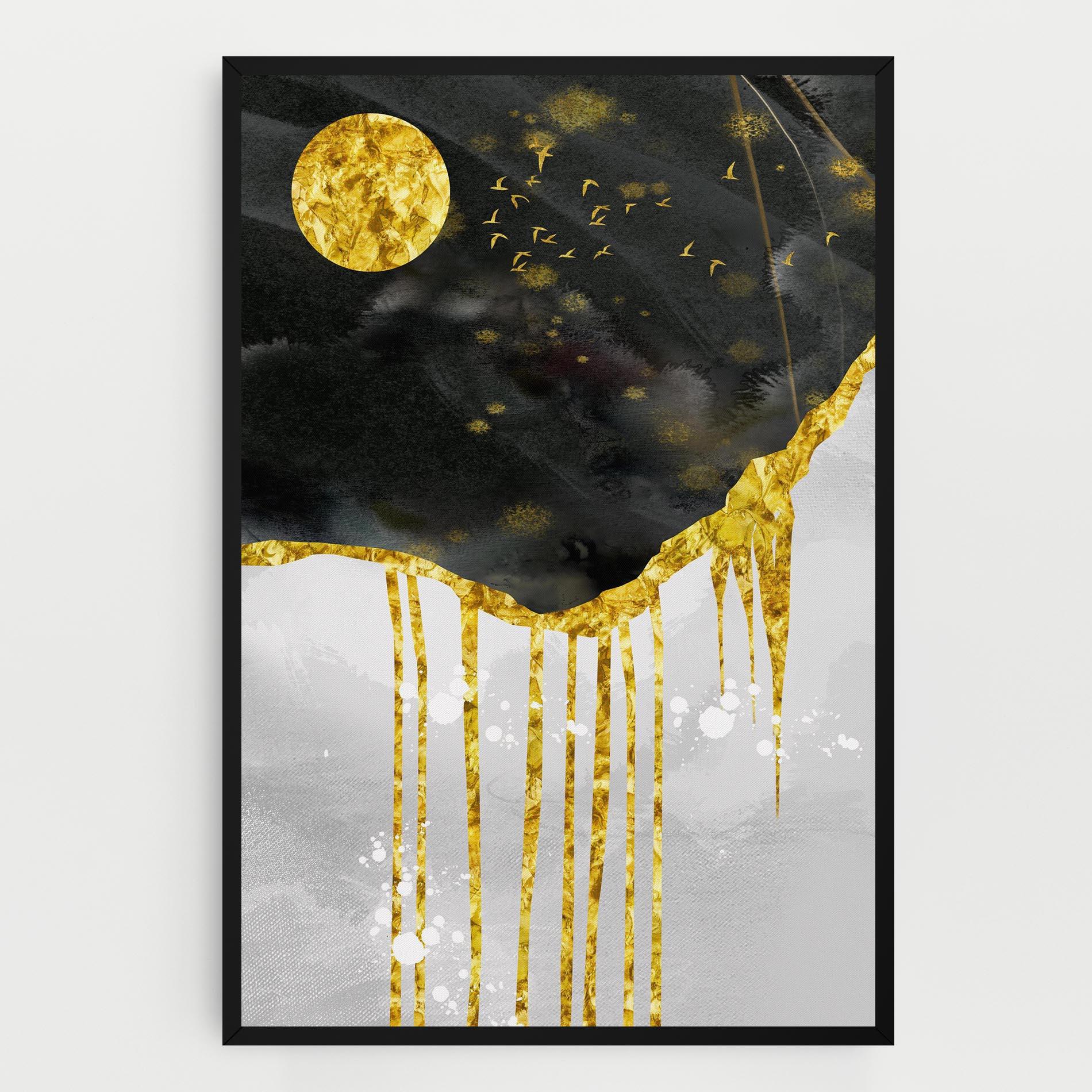 Tablou Canvas Gold Moon And Birds mockup 0