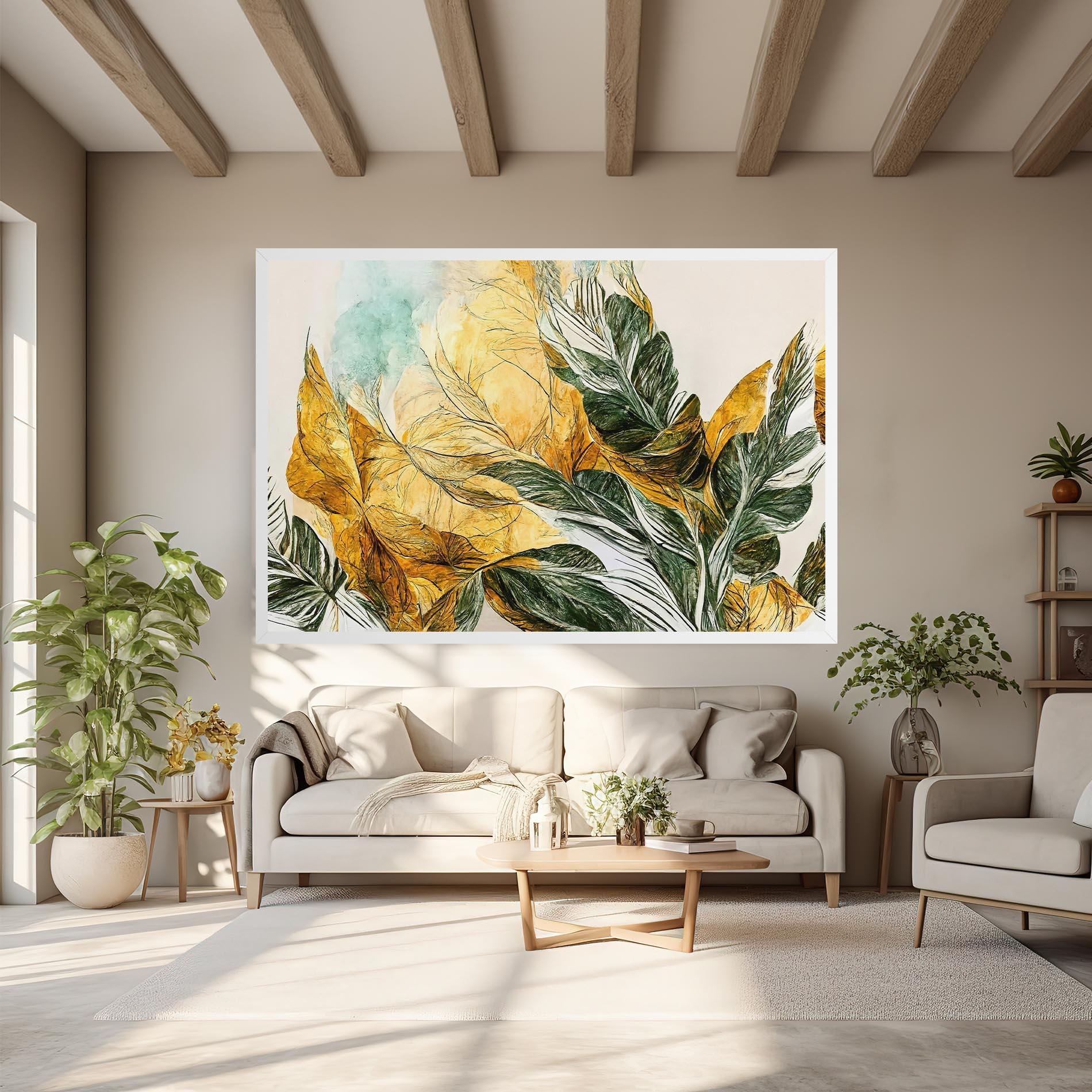Tablou Canvas Gold And Green Leafes mockup 6