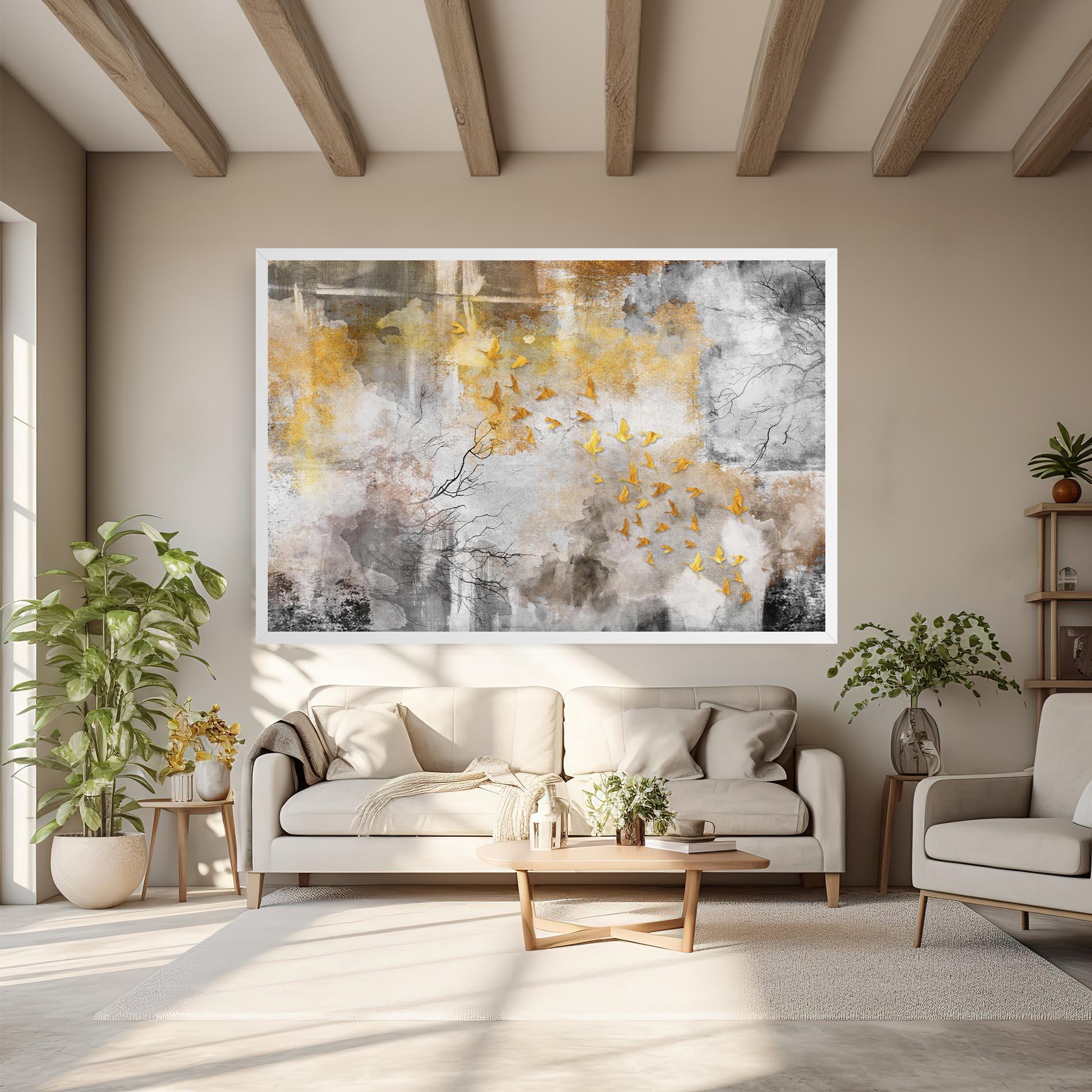 Tablou Canvas Gold Birds Flying mockup 6