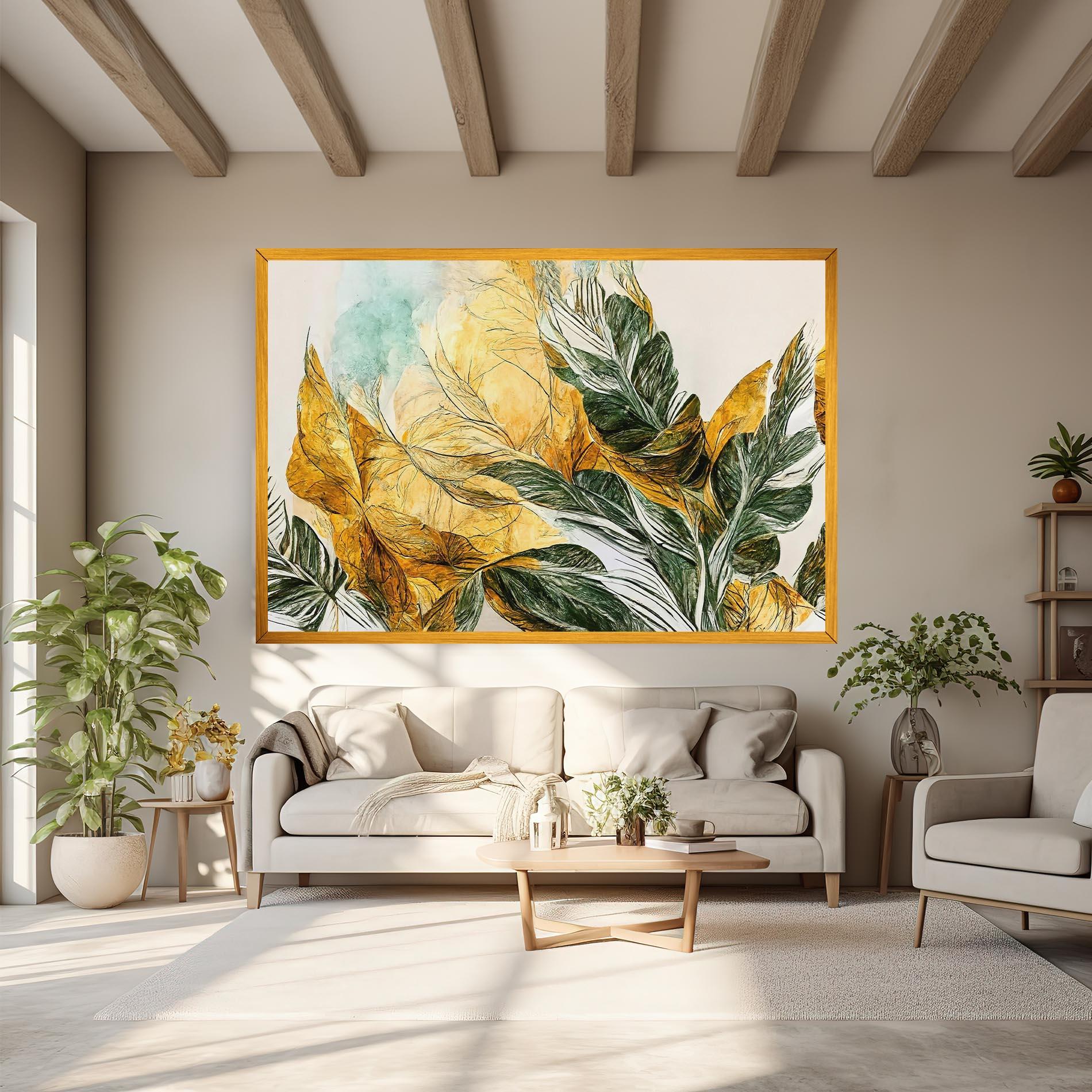 Tablou Canvas Gold And Green Leafes mockup 6