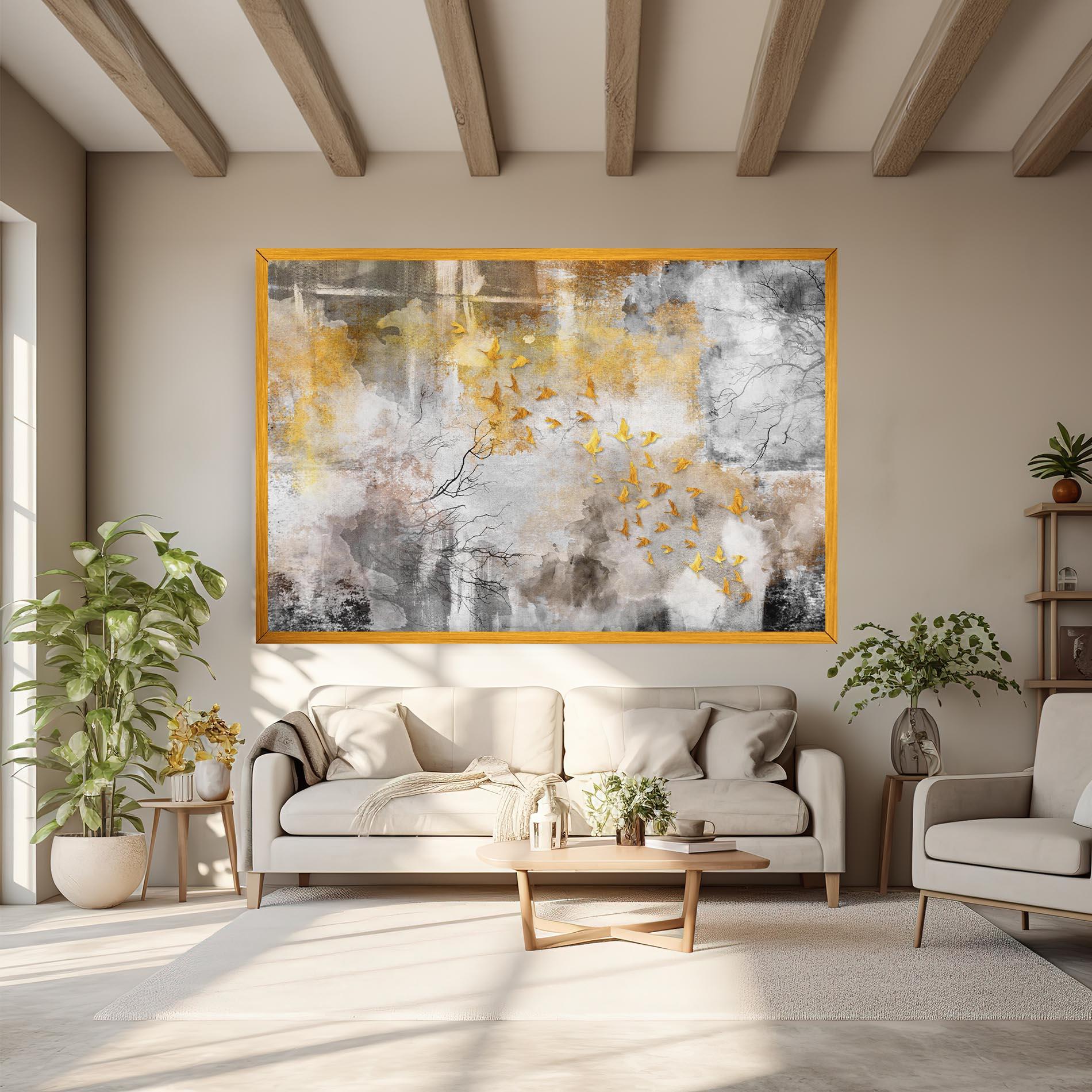 Tablou Canvas Gold Birds Flying mockup 6