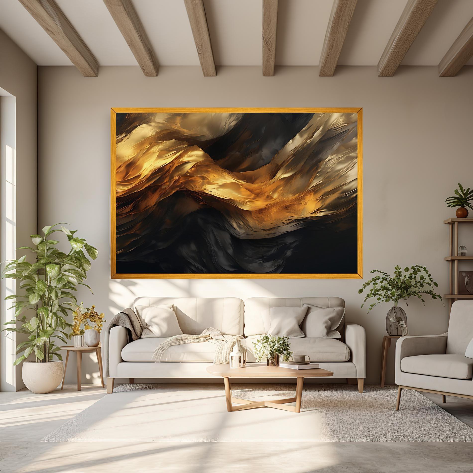 Tablou Canvas Golden Waves With Black mockup 6
