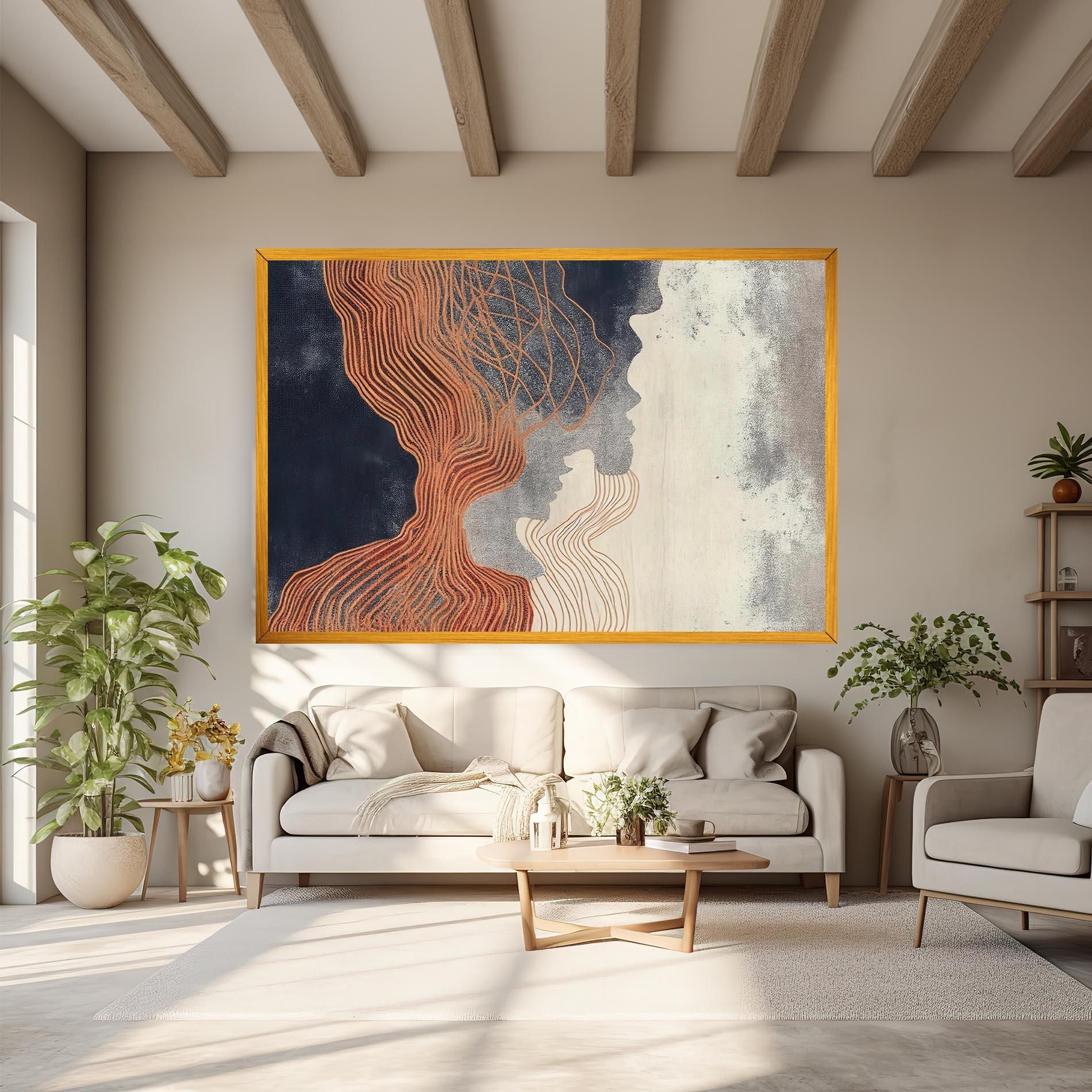 Tablou Canvas Orange Lines On Blue mockup 6