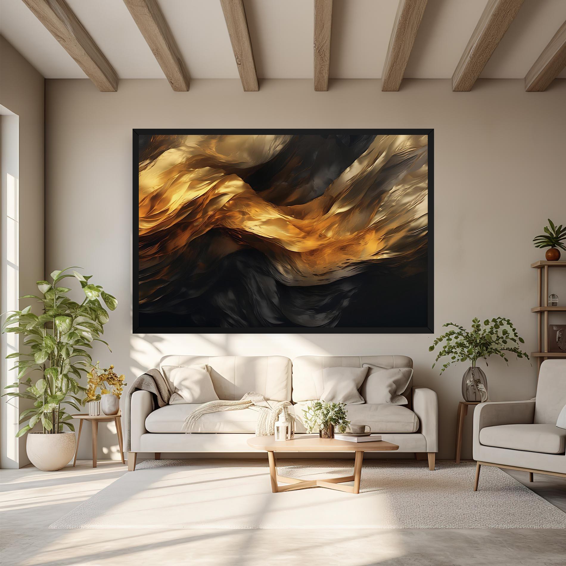 Tablou Canvas Golden Waves With Black mockup 6