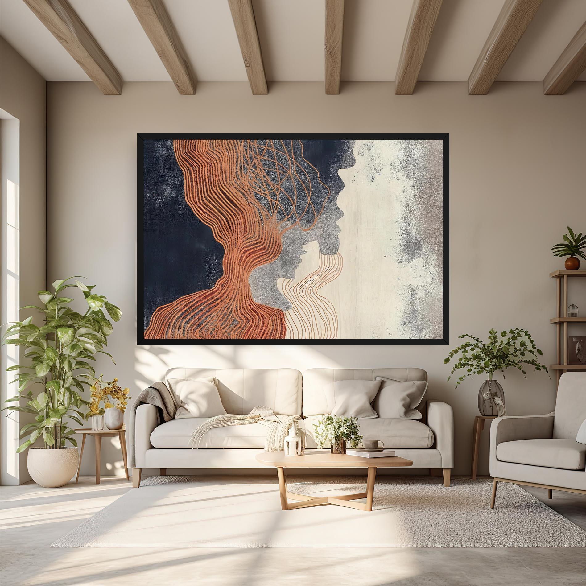 Tablou Canvas Orange Lines On Blue mockup 6