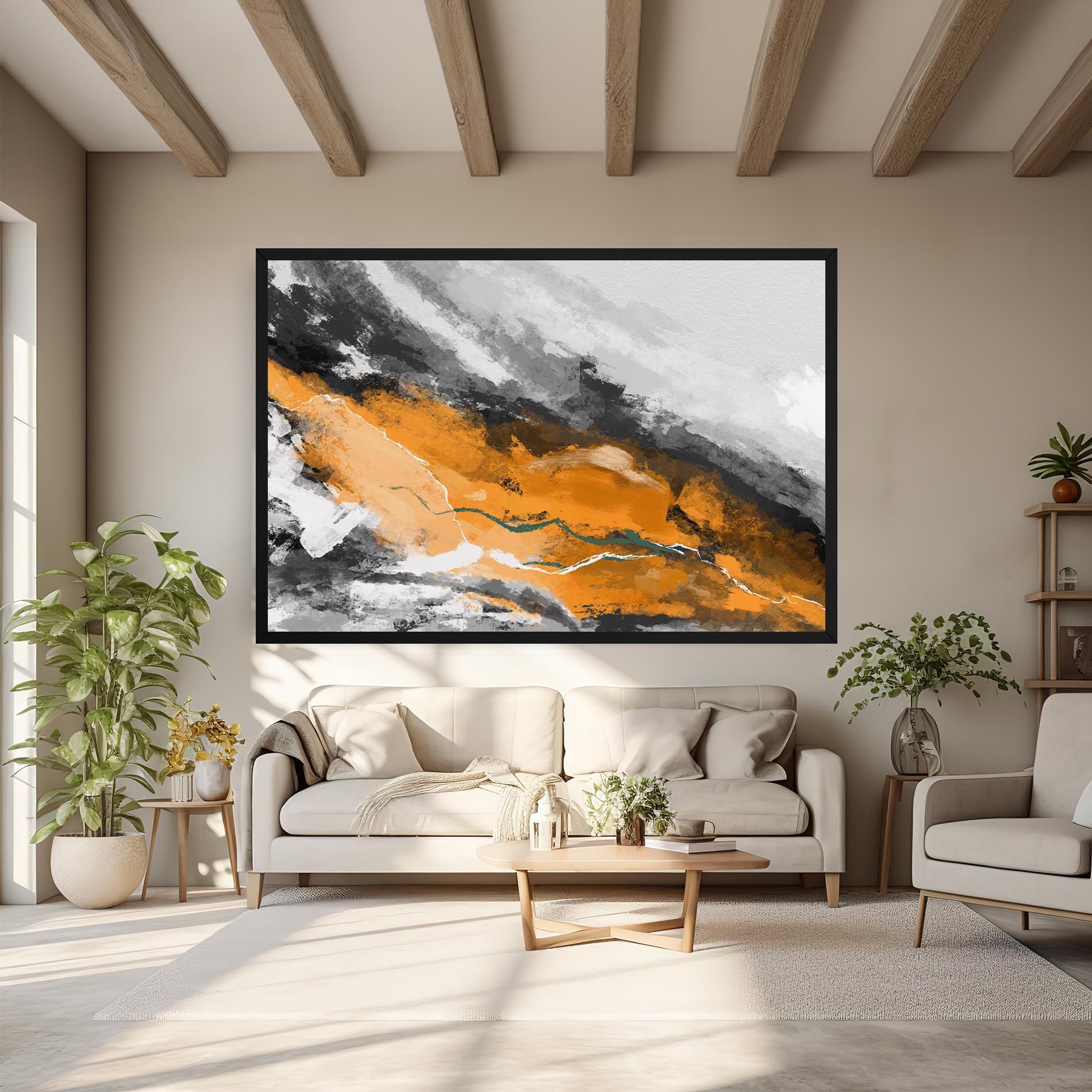 Tablou Canvas Orange Painting River mockup 6