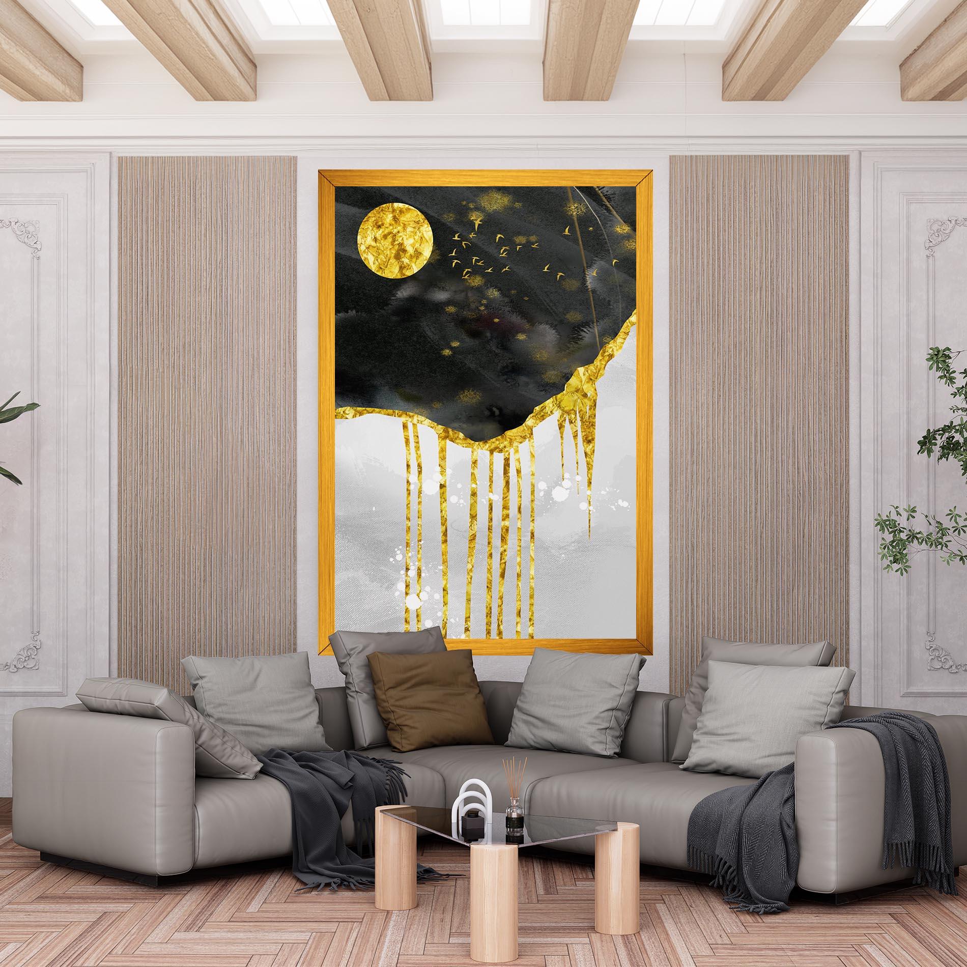 Tablou Canvas Gold Moon And Birds mockup 6