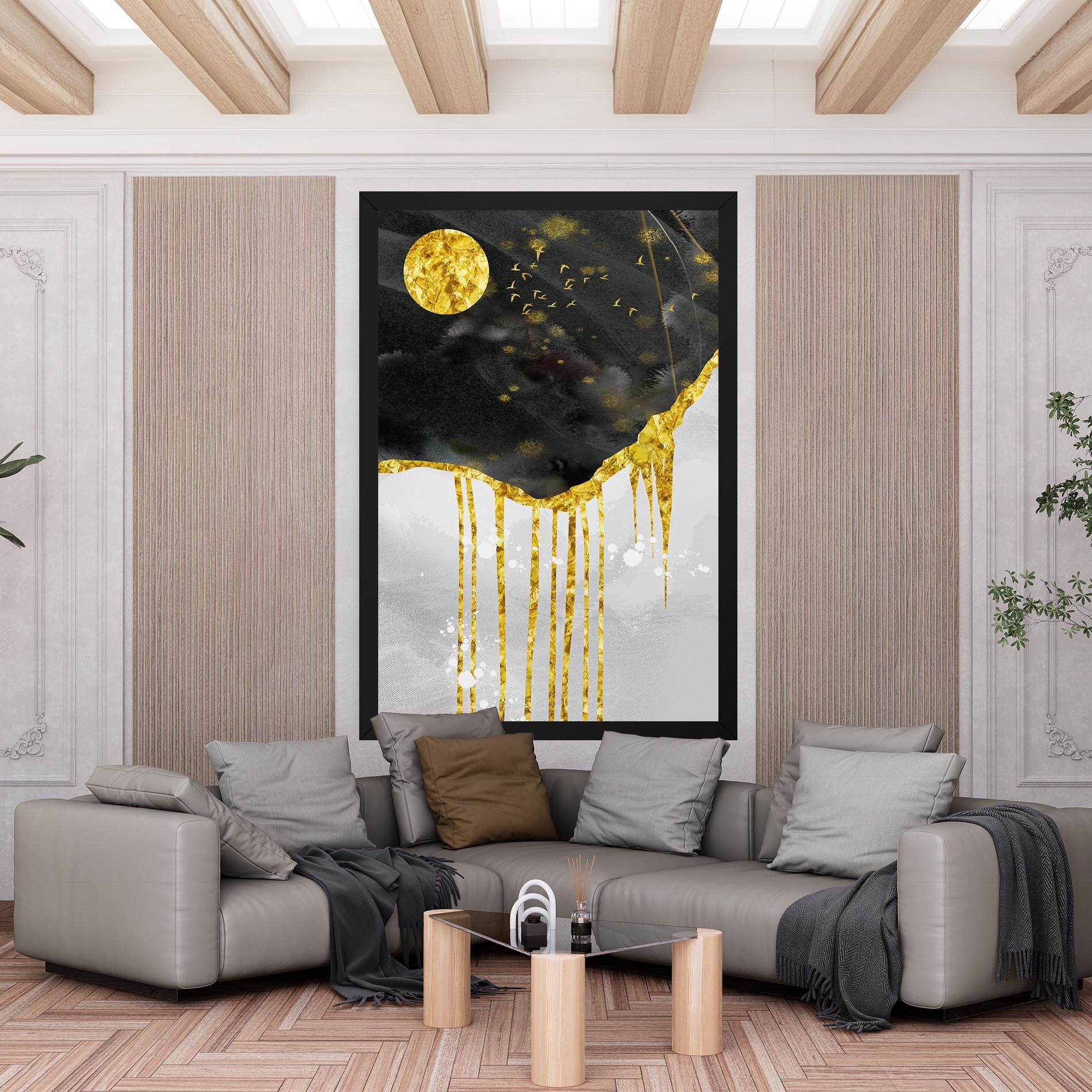 Tablou Canvas Gold Moon And Birds mockup 6