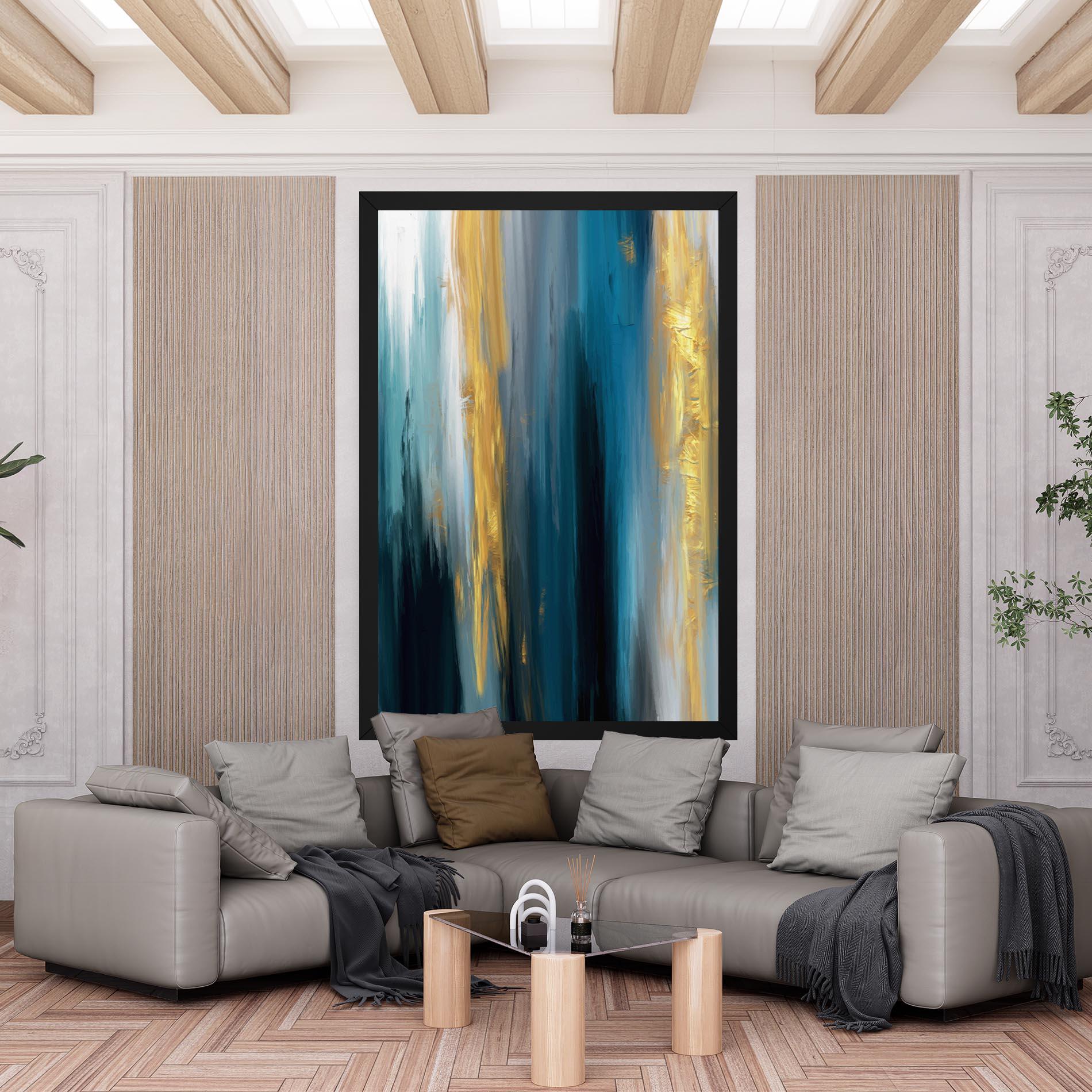 Tablou Canvas Golden Black Blue Art mockup 6