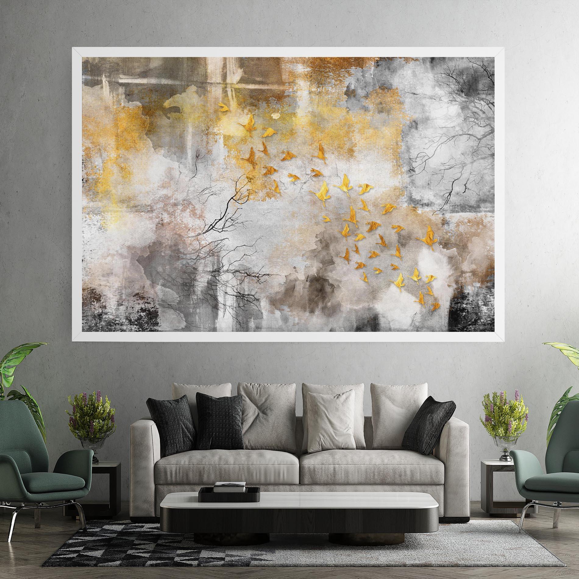 Tablou Canvas Gold Birds Flying mockup 7