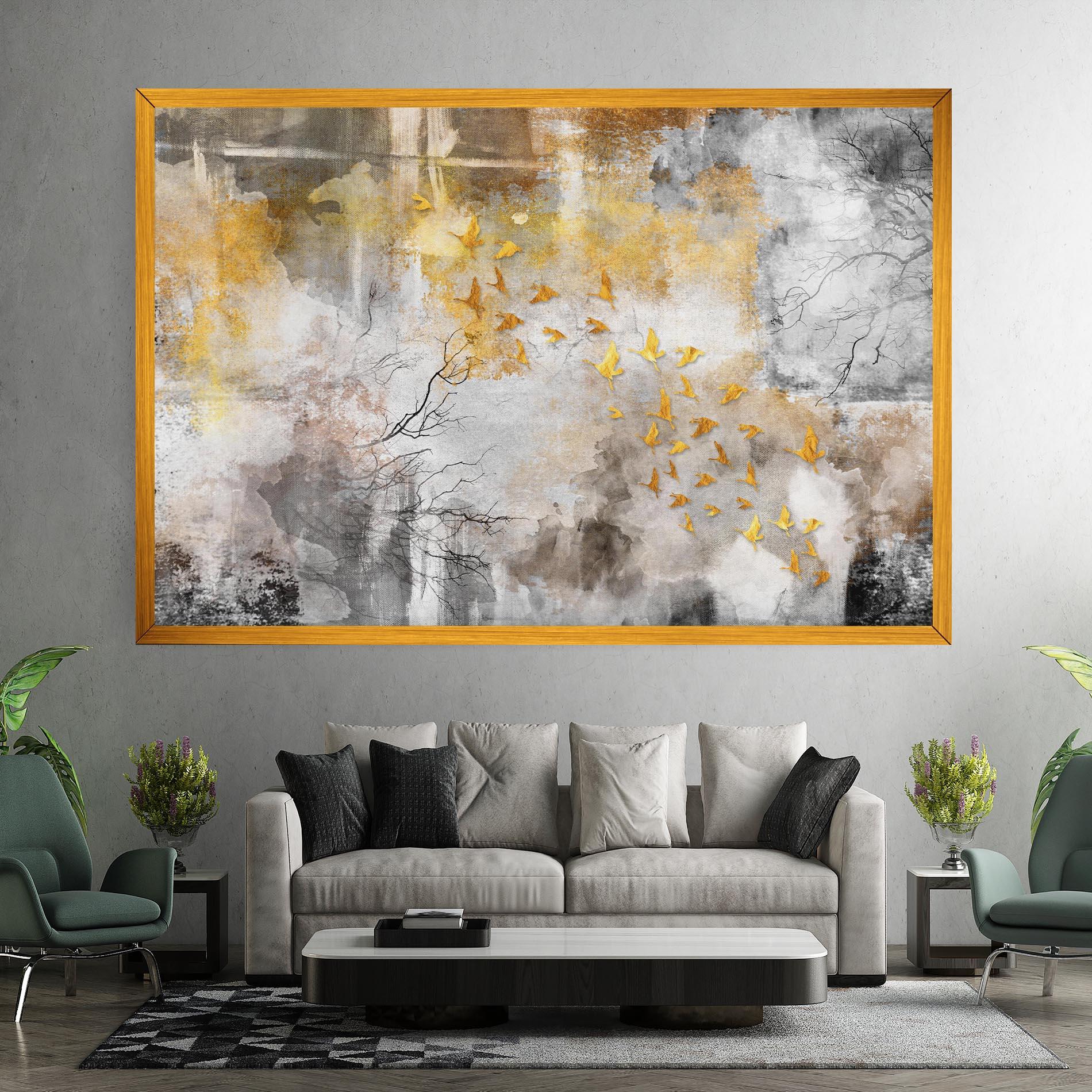 Tablou Canvas Gold Birds Flying mockup 7