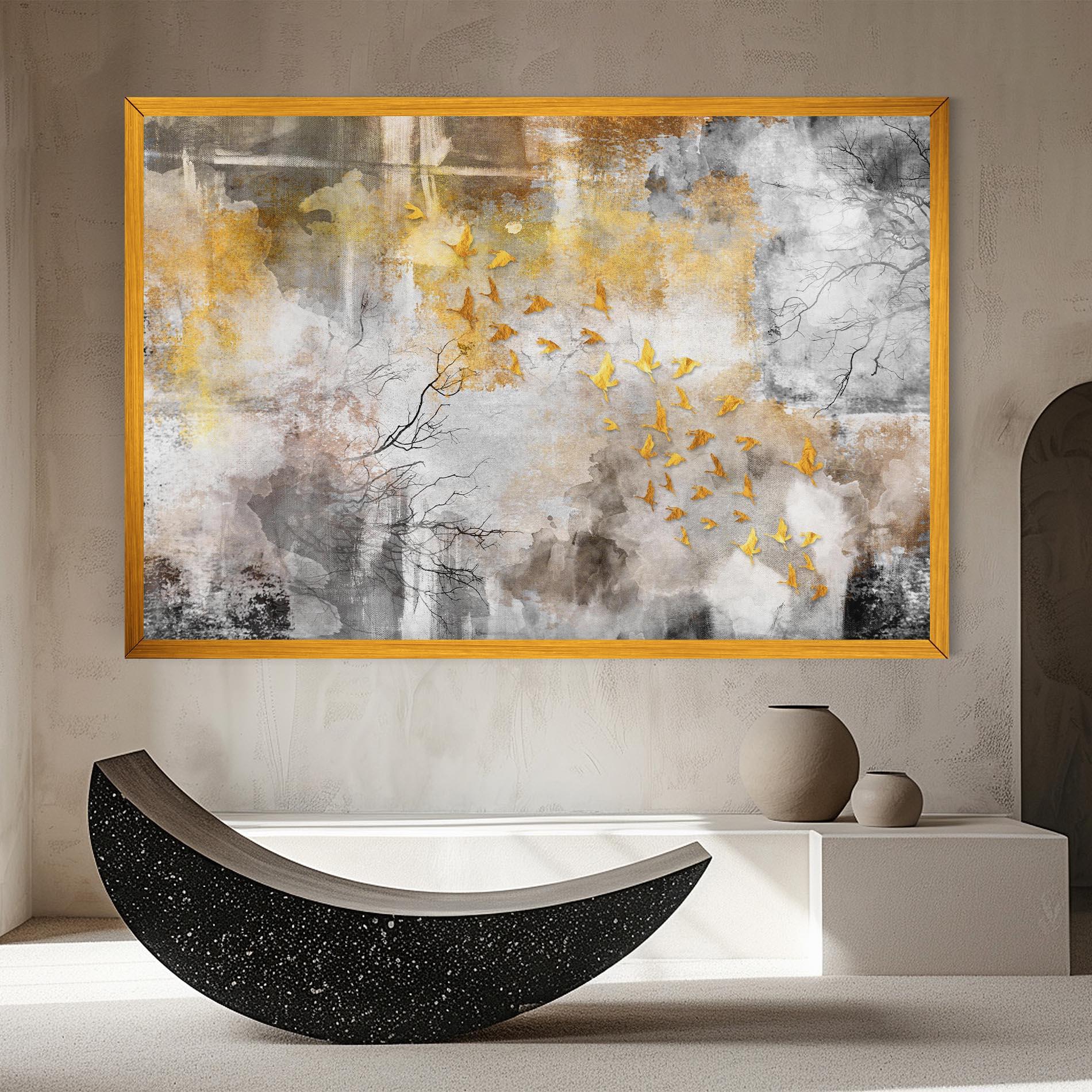 Tablou Canvas Gold Birds Flying mockup 8