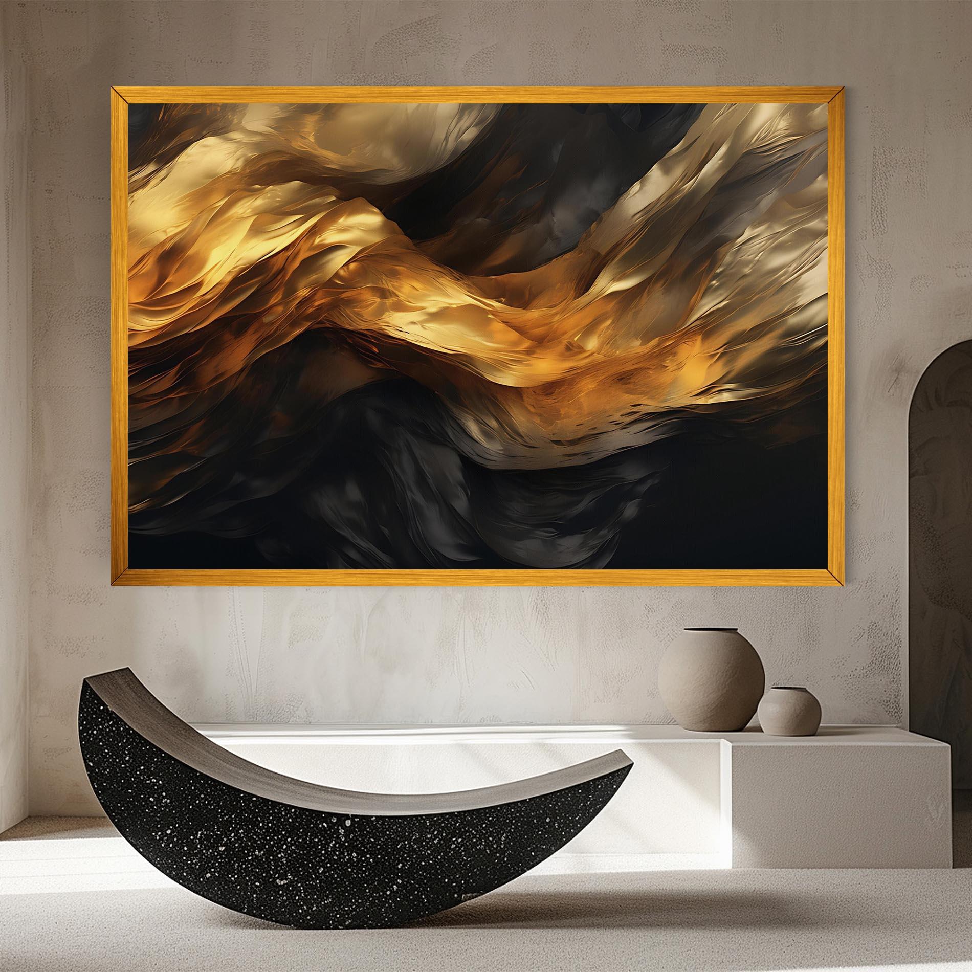 Tablou Canvas Golden Waves With Black mockup 8