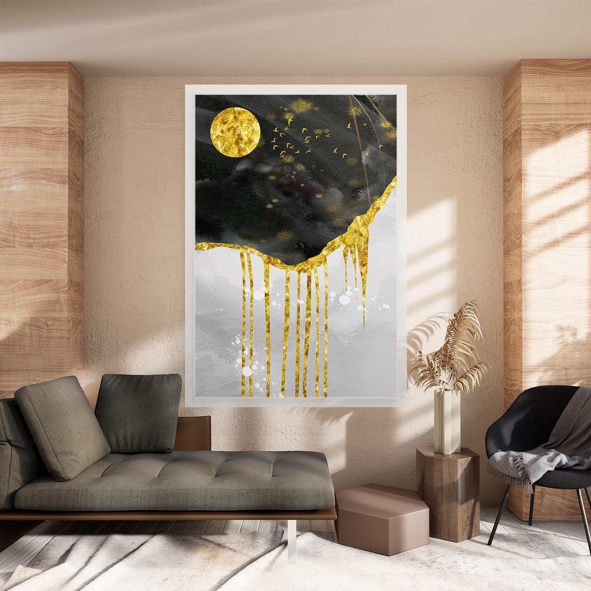 Tablou Canvas Gold Moon And Birds mockup 8