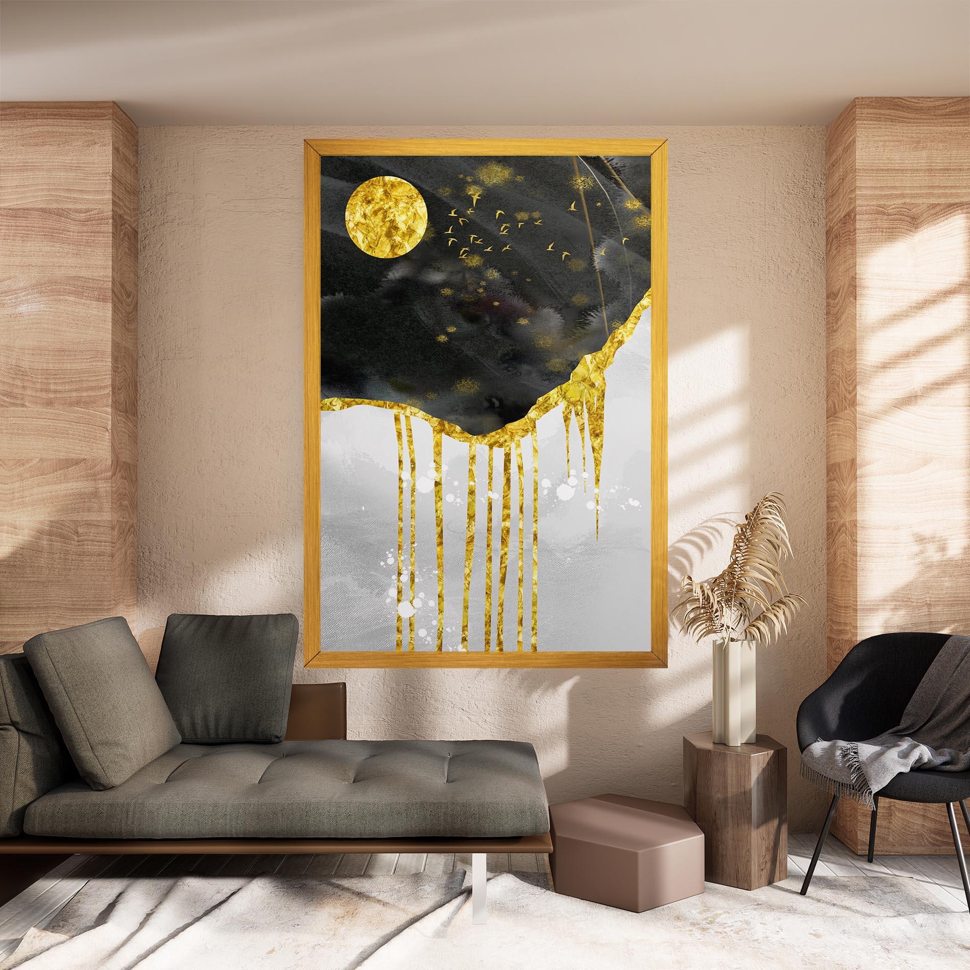 Tablou Canvas Gold Moon And Birds mockup 8