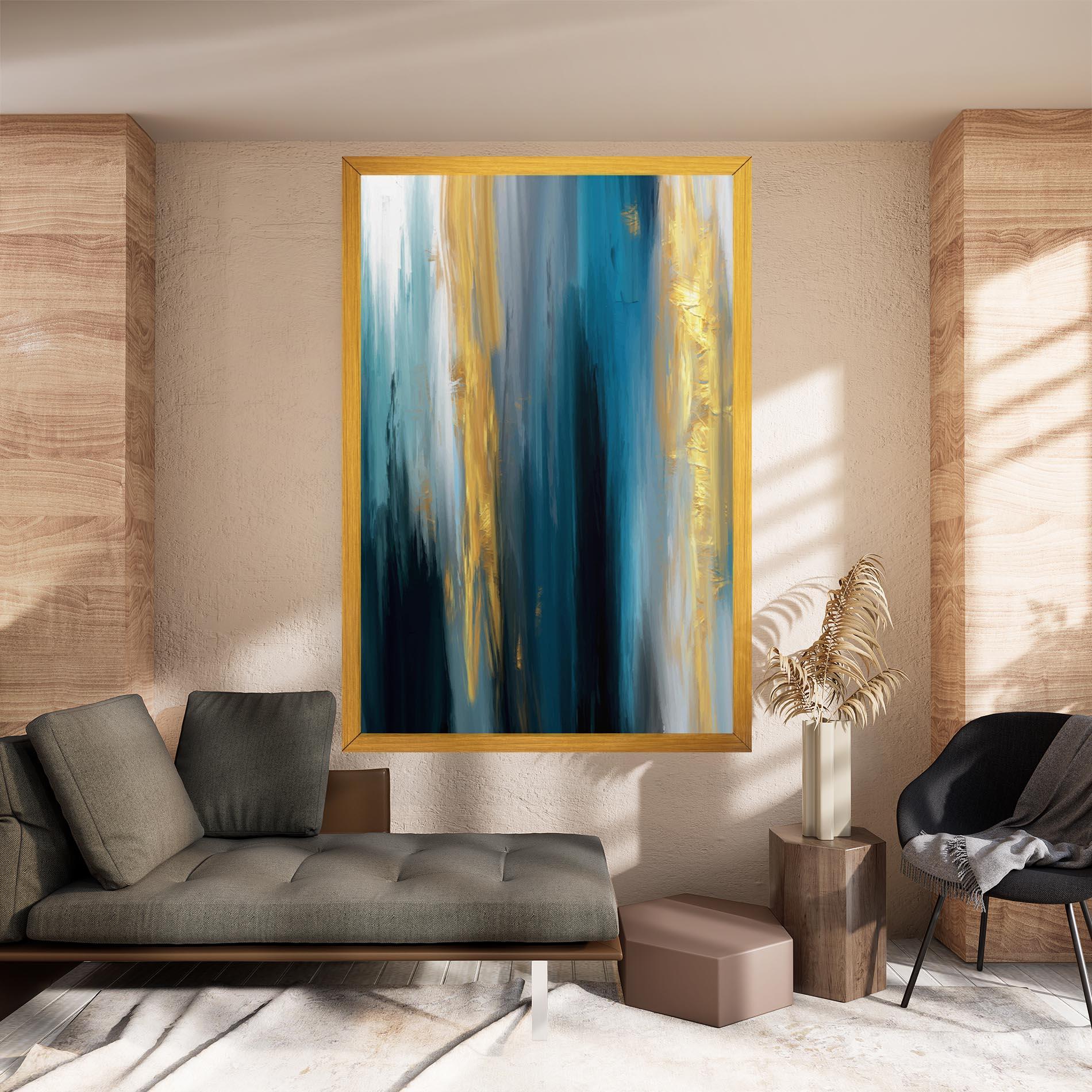 Tablou Canvas Golden Black Blue Art mockup 8