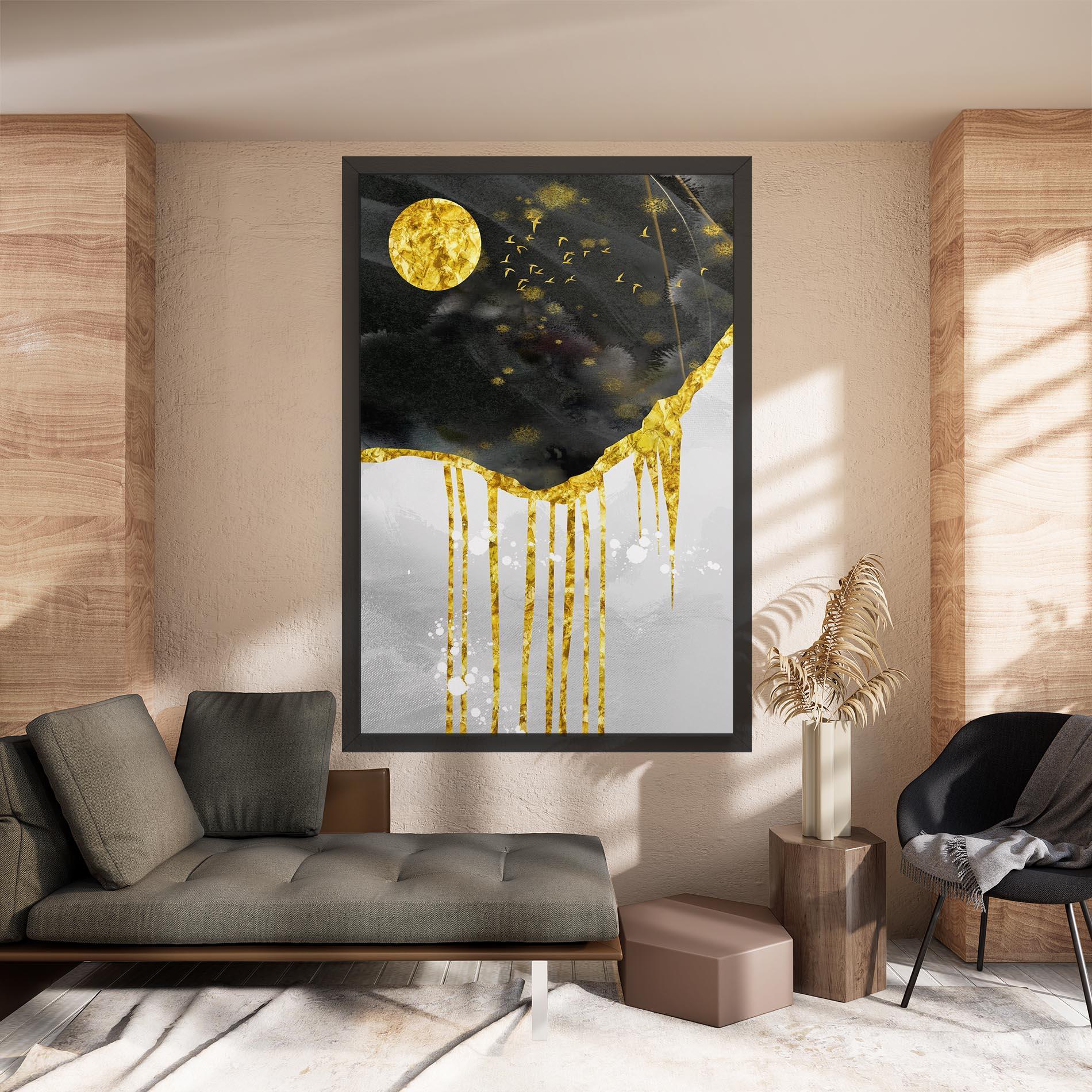 Tablou Canvas Gold Moon And Birds mockup 8