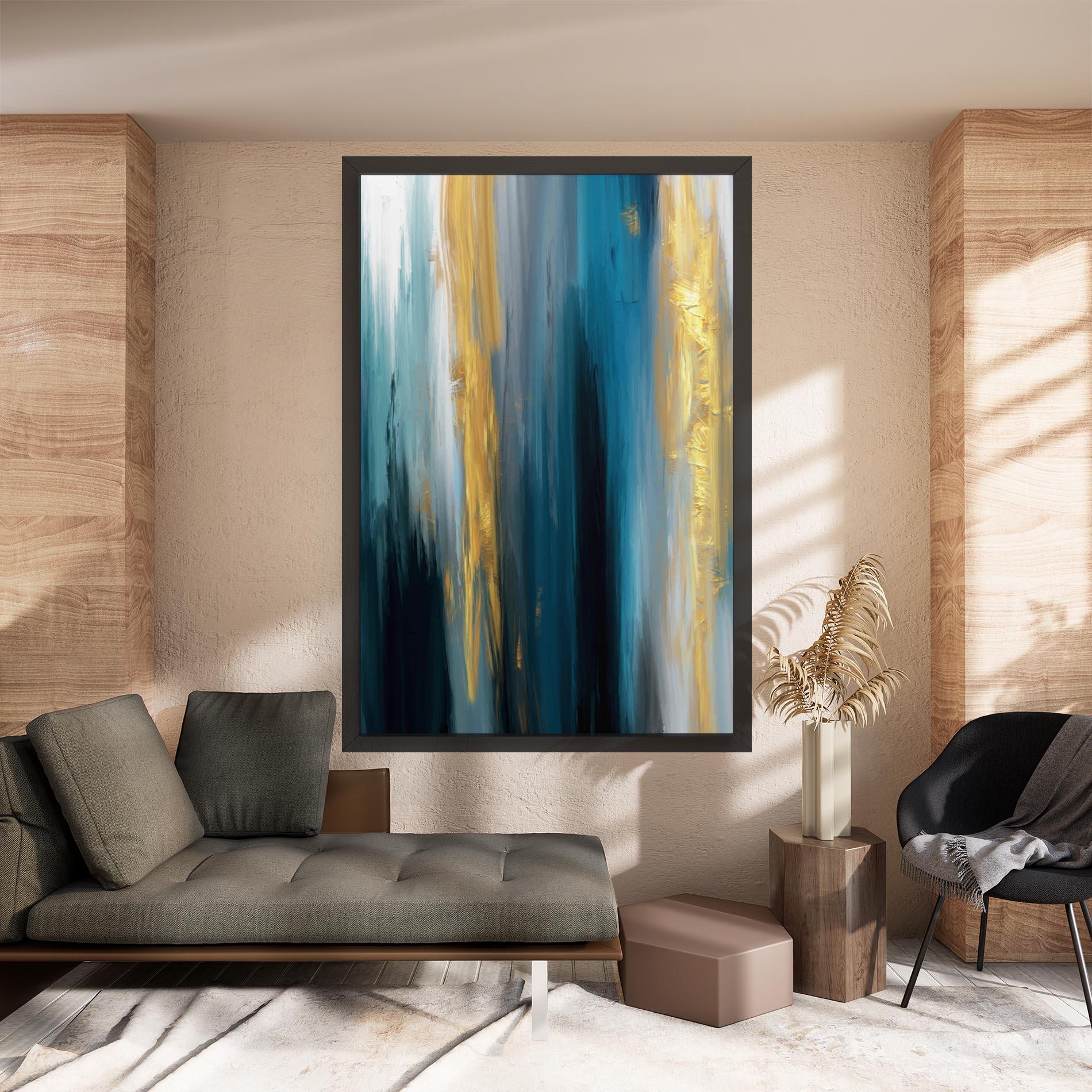 Tablou Canvas Golden Black Blue Art mockup 8