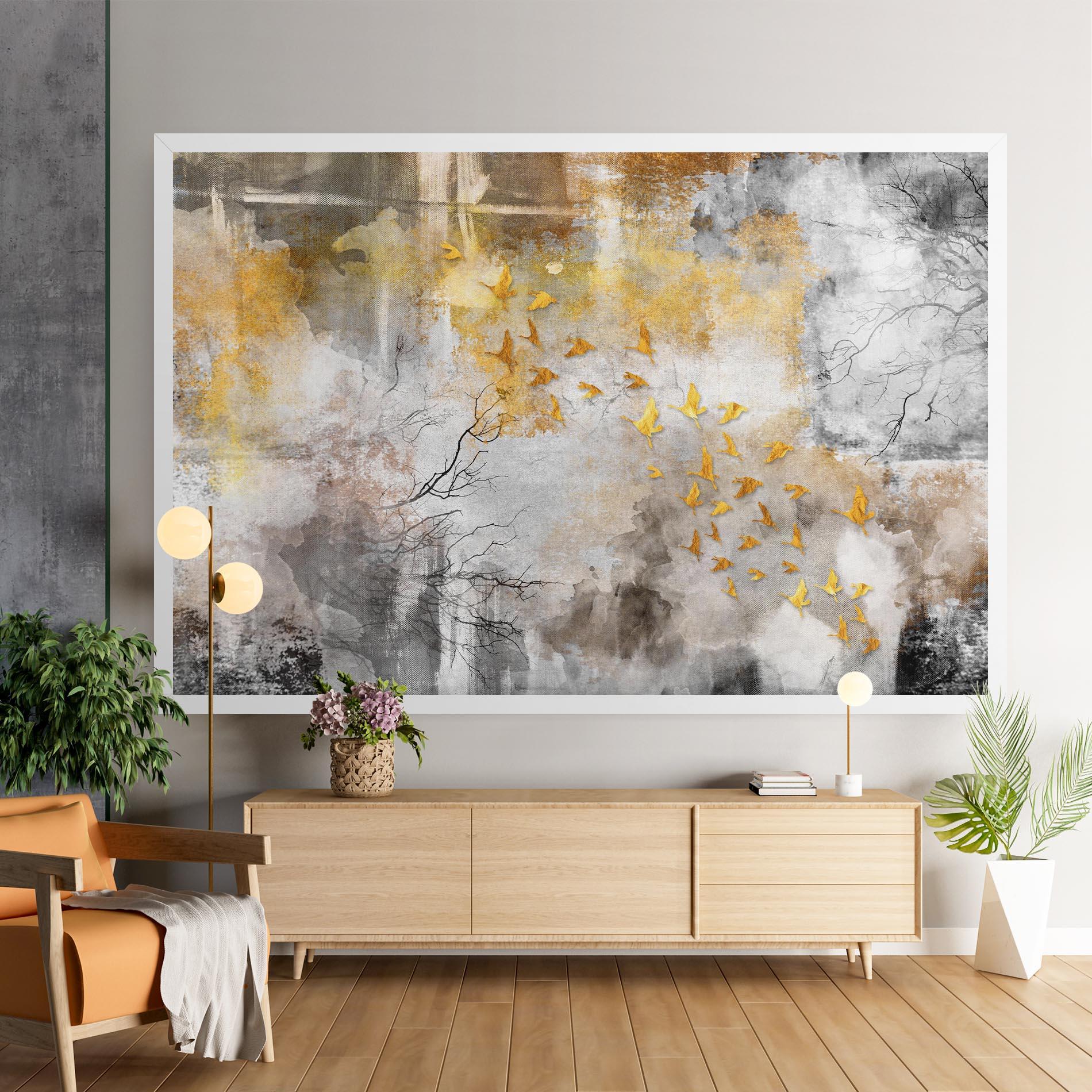 Tablou Canvas Gold Birds Flying mockup 9