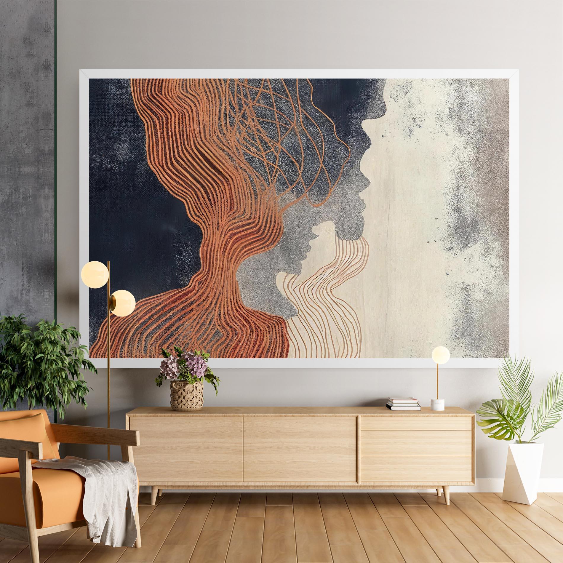 Tablou Canvas Orange Lines On Blue mockup 9