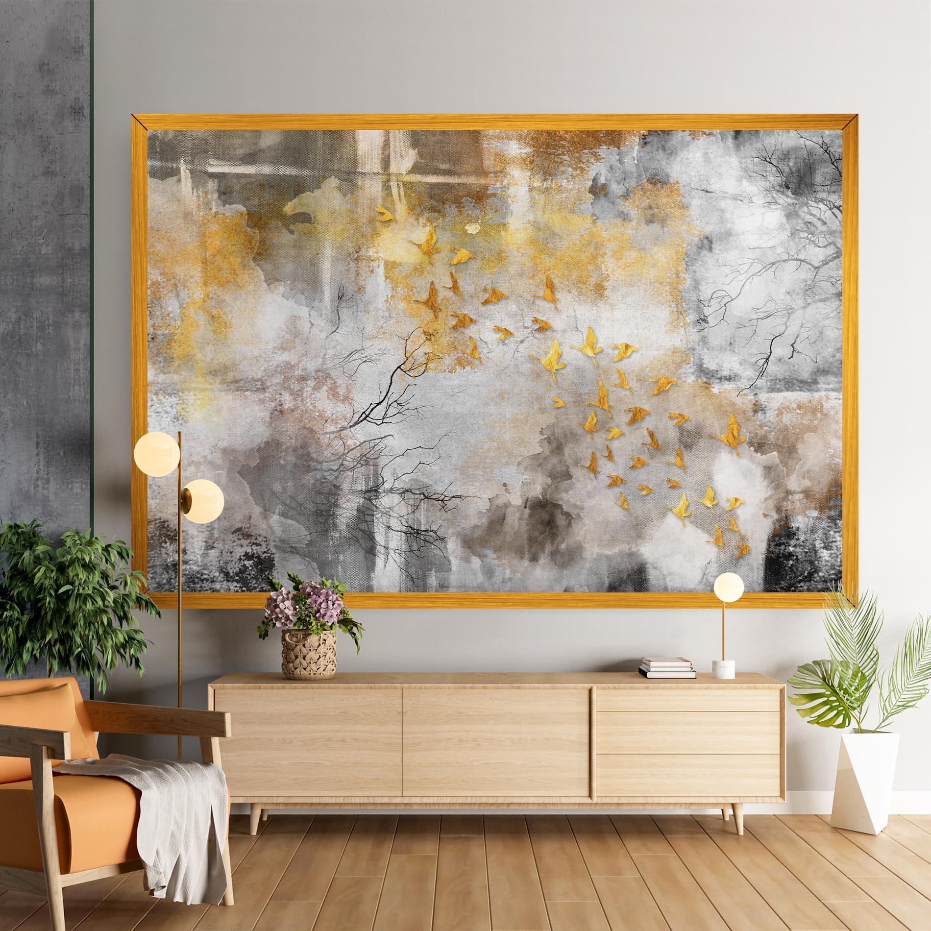 Tablou Canvas Gold Birds Flying mockup 9