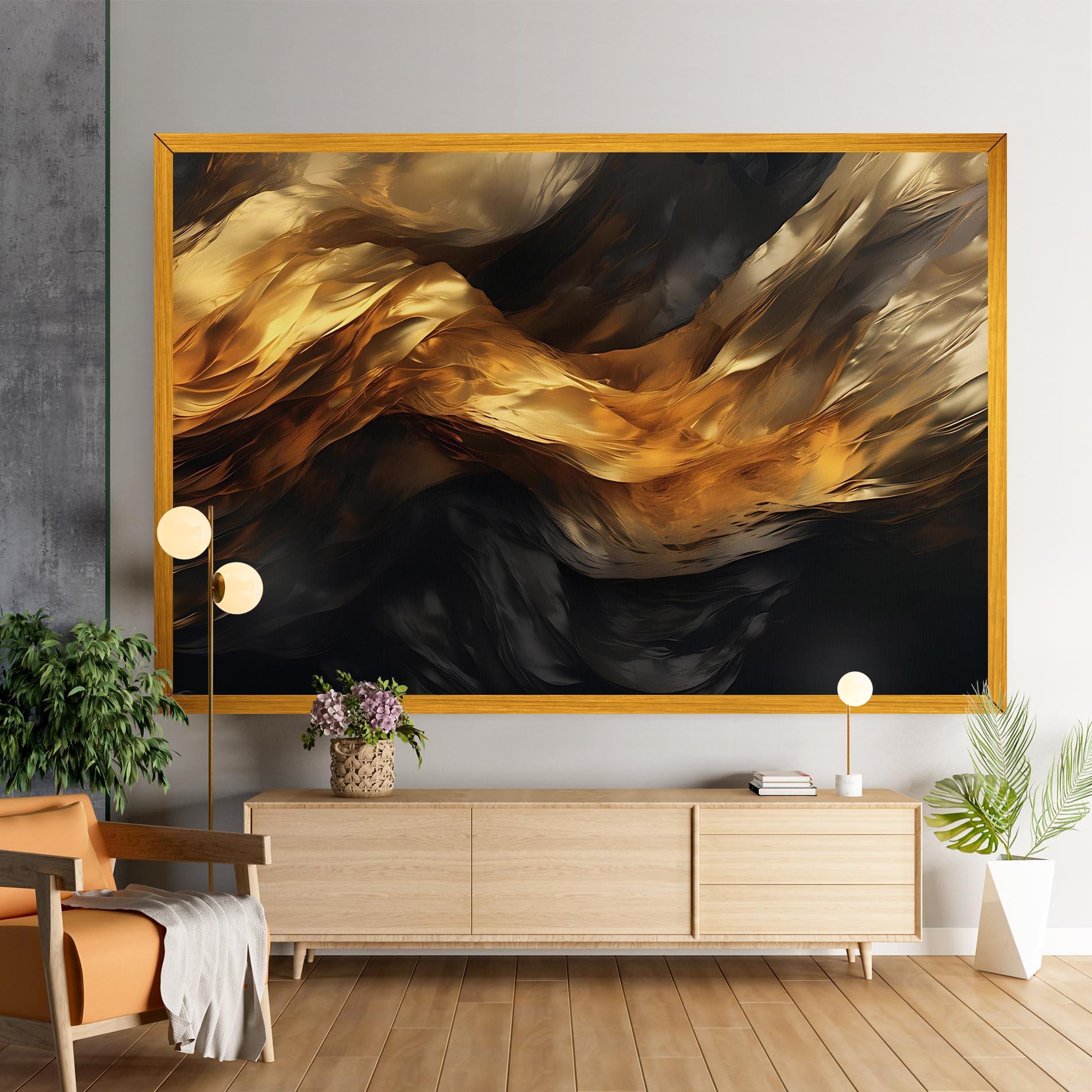 Tablou Canvas Golden Waves With Black mockup 9