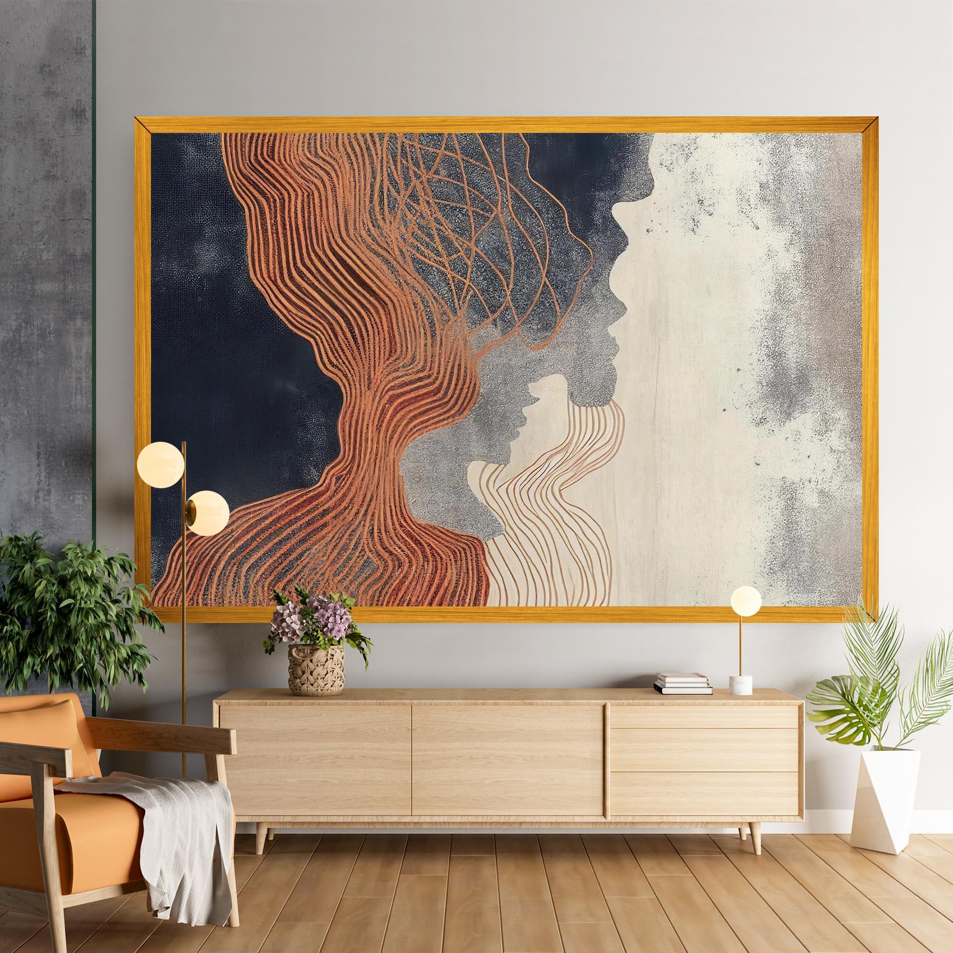 Tablou Canvas Orange Lines On Blue mockup 9