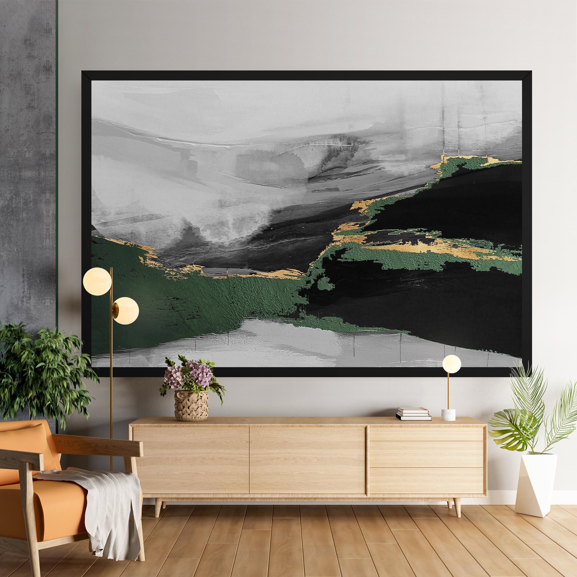 Tablou Canvas Grey With Green Painting mockup 9