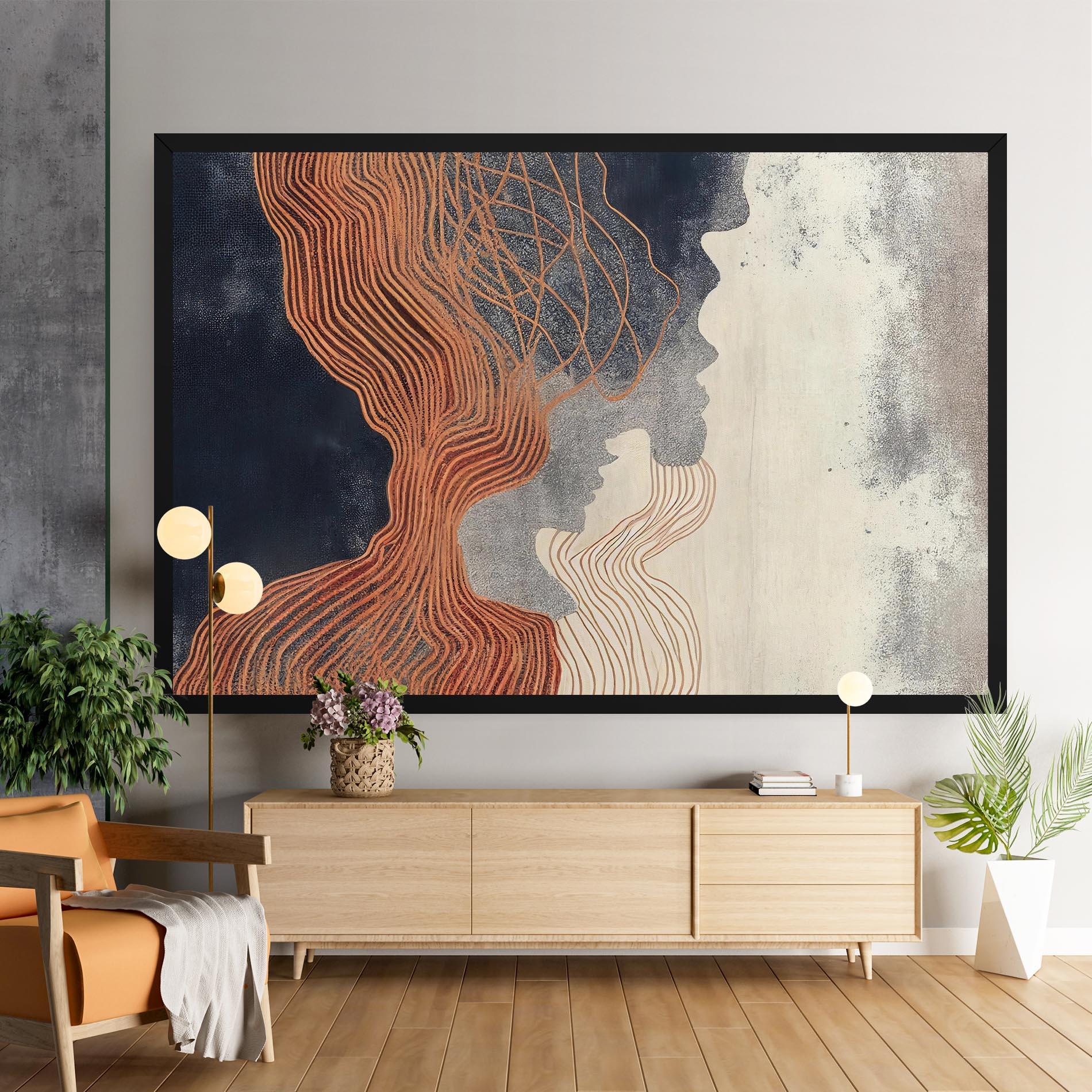 Tablou Canvas Orange Lines On Blue mockup 9