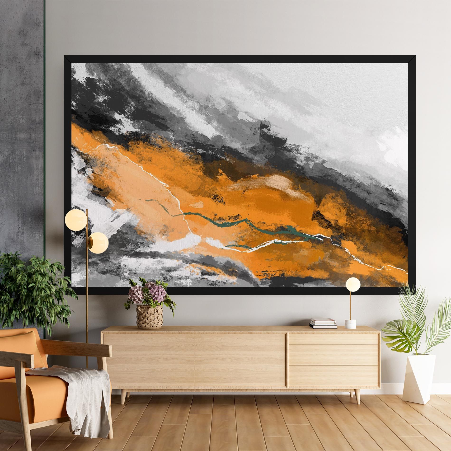 Tablou Canvas Orange Painting River mockup 9
