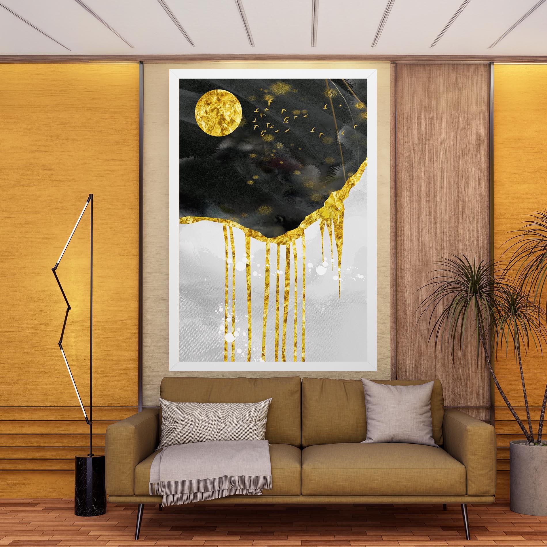 Tablou Canvas Gold Moon And Birds mockup 9