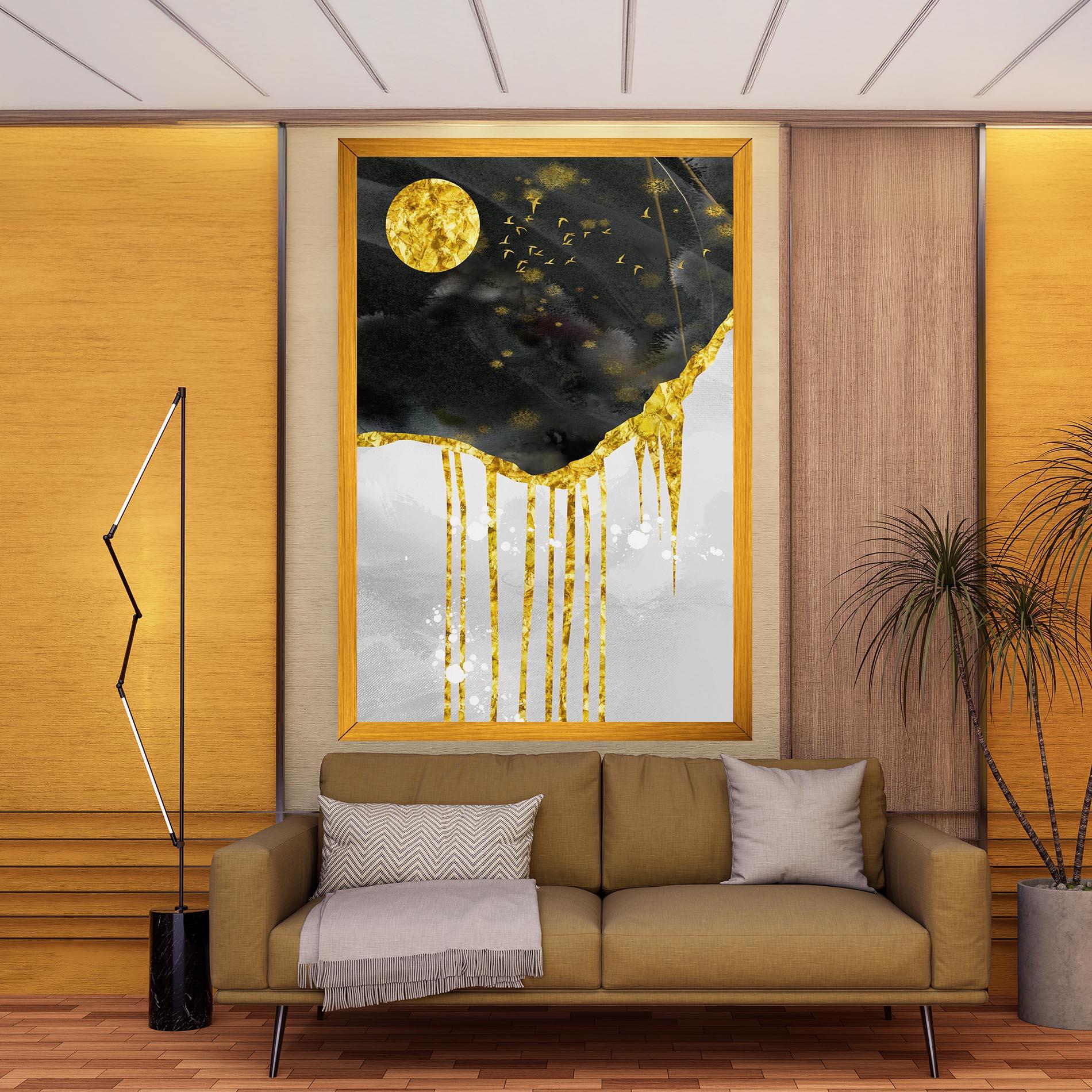 Tablou Canvas Gold Moon And Birds mockup 9
