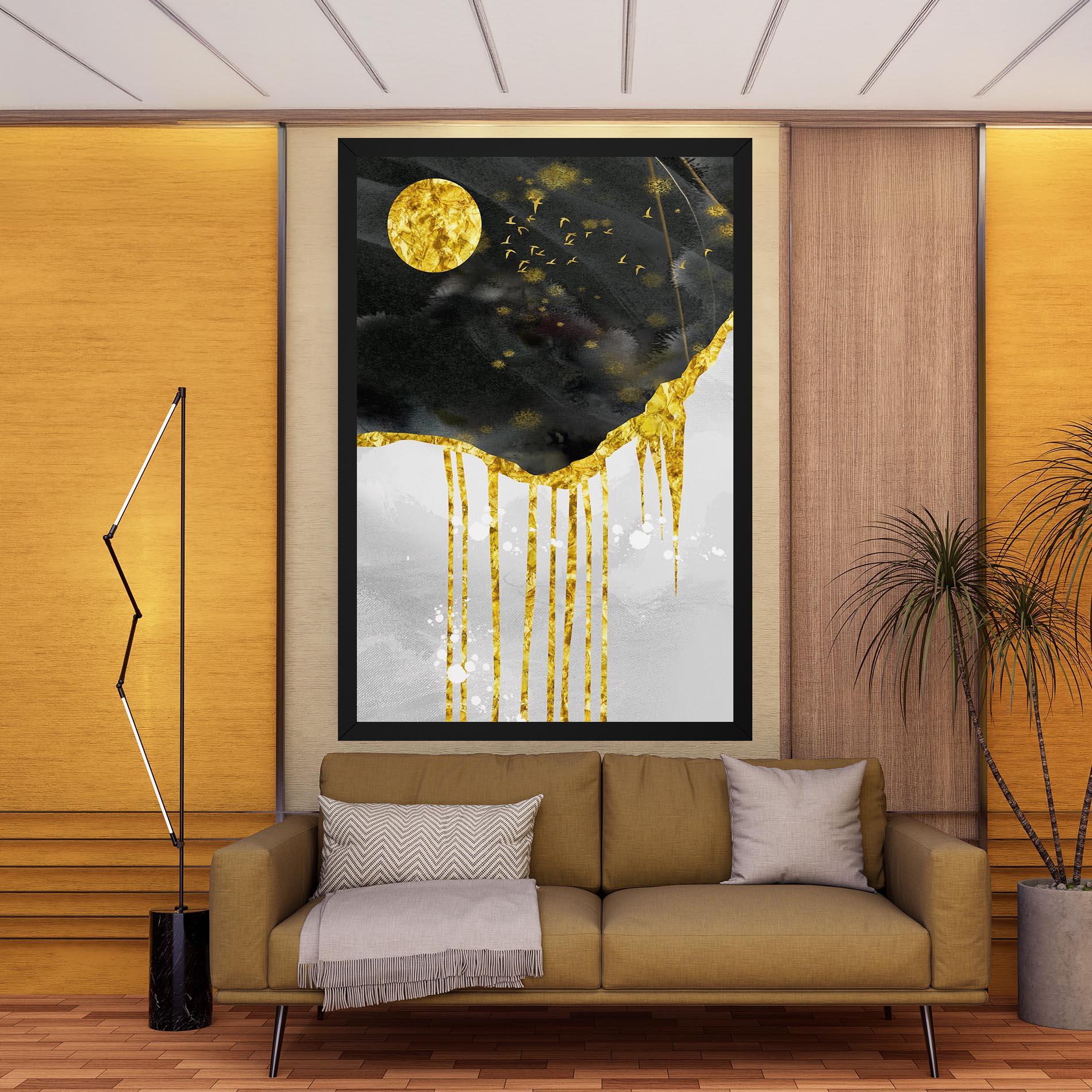 Tablou Canvas Gold Moon And Birds mockup 9