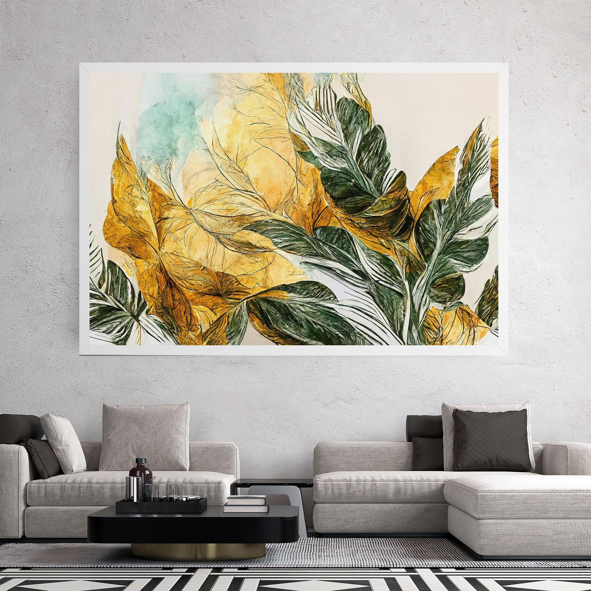 Tablou Canvas Gold And Green Leafes mockup 2