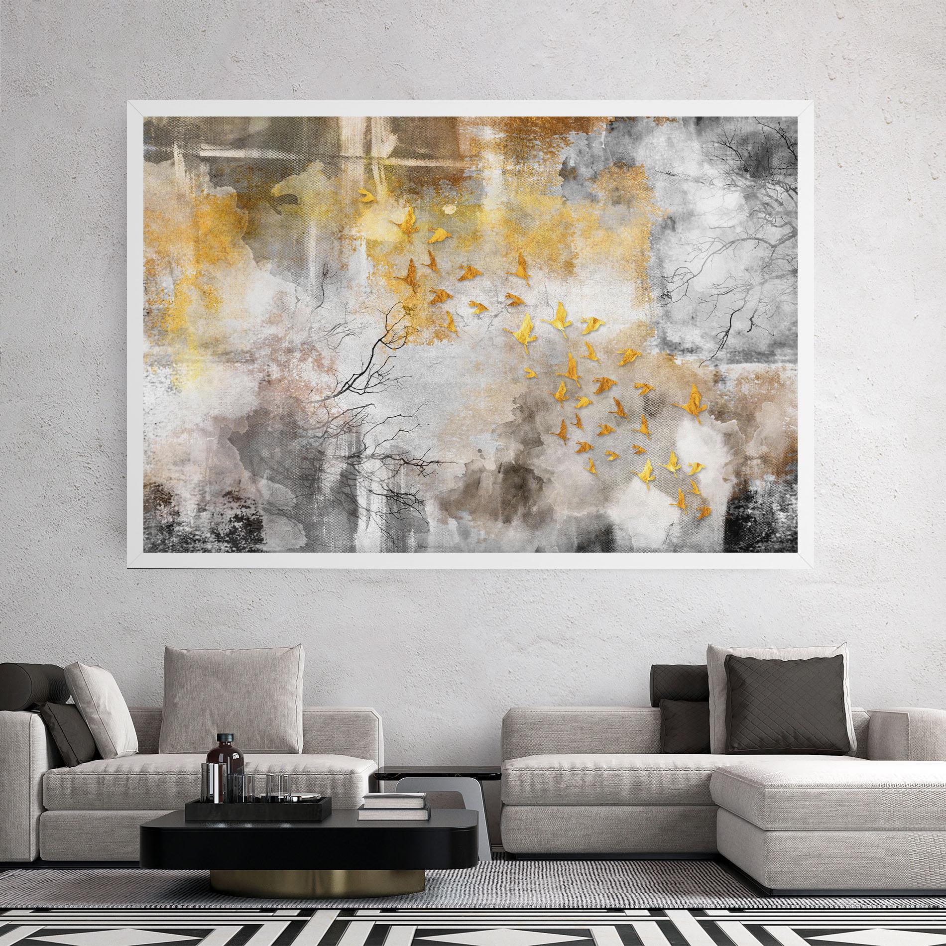Tablou Canvas Gold Birds Flying mockup 2