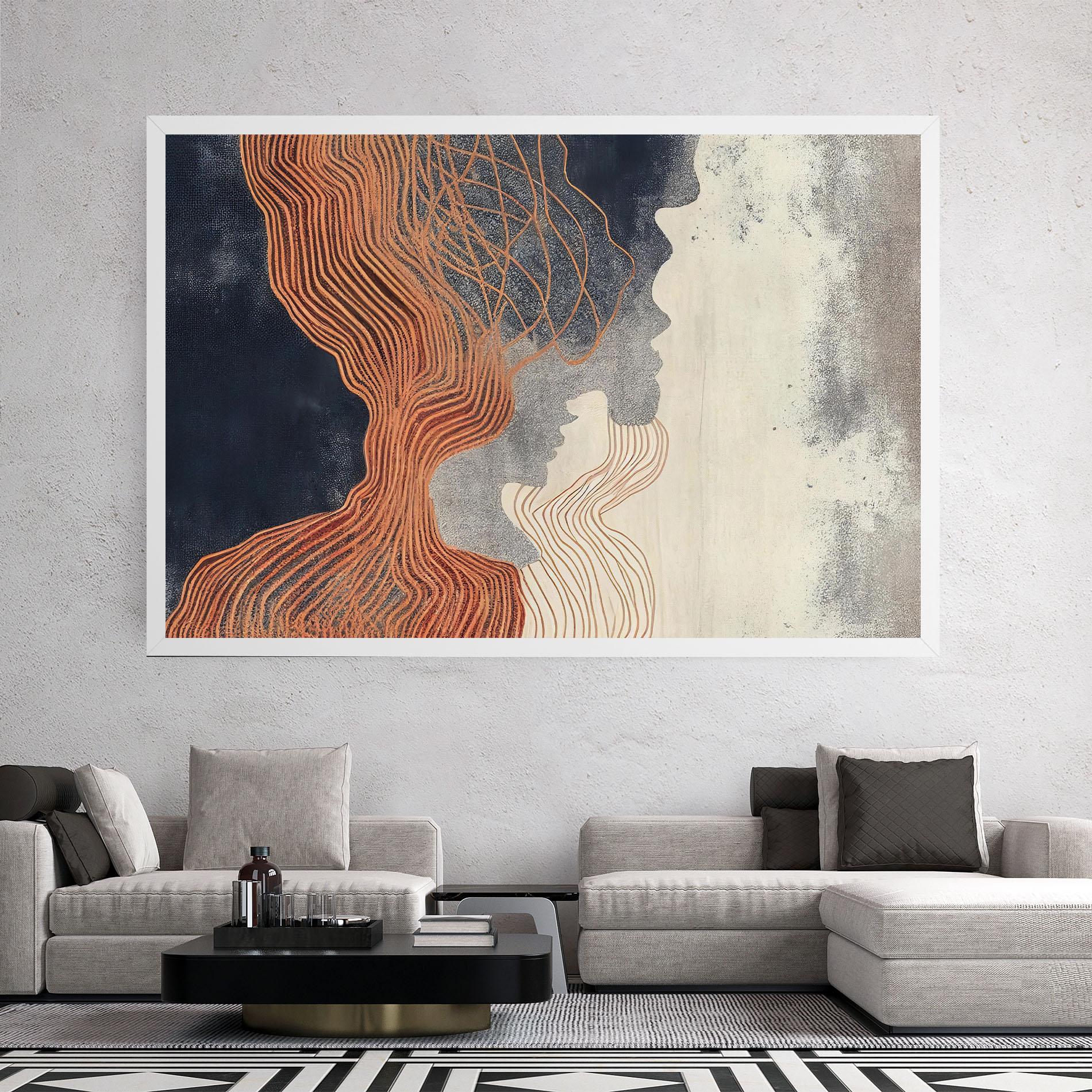 Tablou Canvas Orange Lines On Blue mockup 2