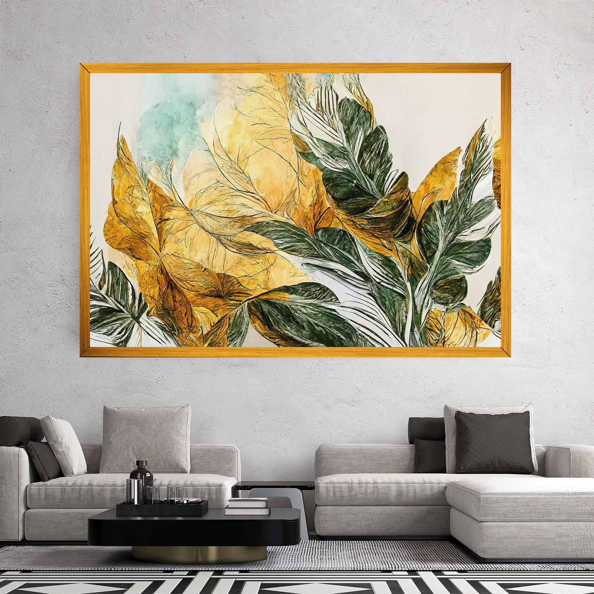 Tablou Canvas Gold And Green Leafes mockup 2