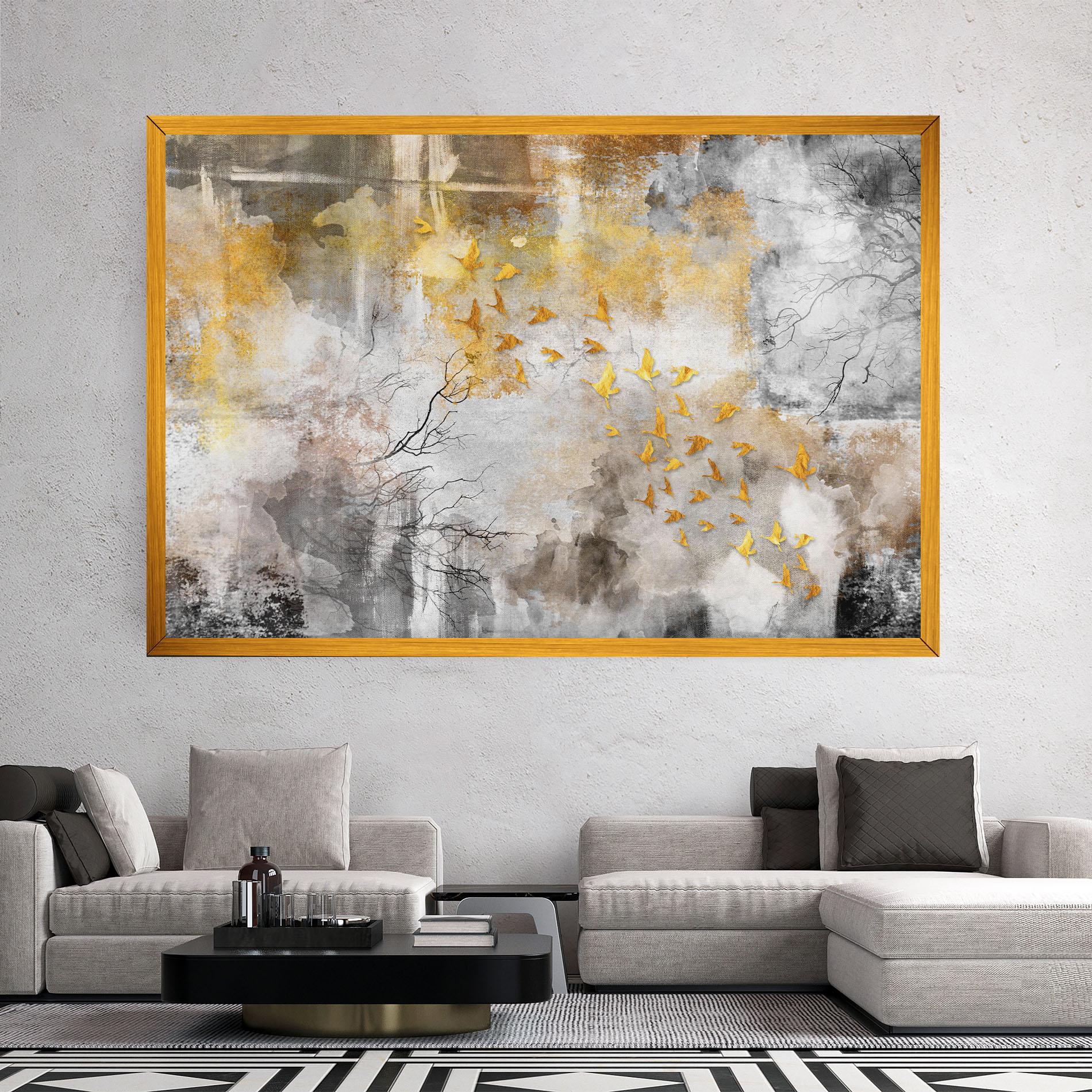 Tablou Canvas Gold Birds Flying mockup 2