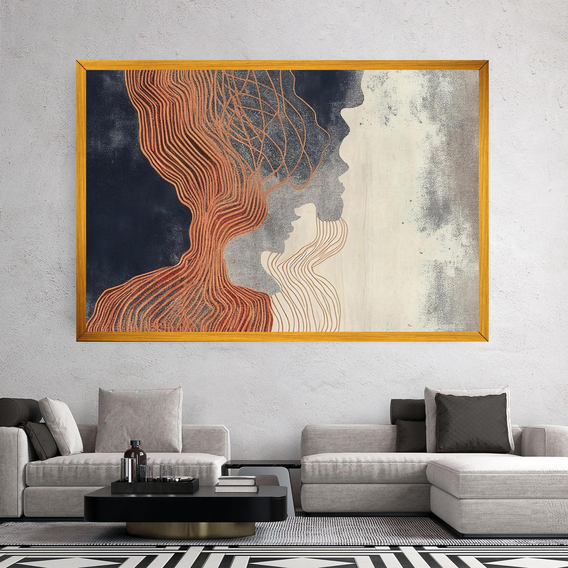 Tablou Canvas Orange Lines On Blue mockup 2