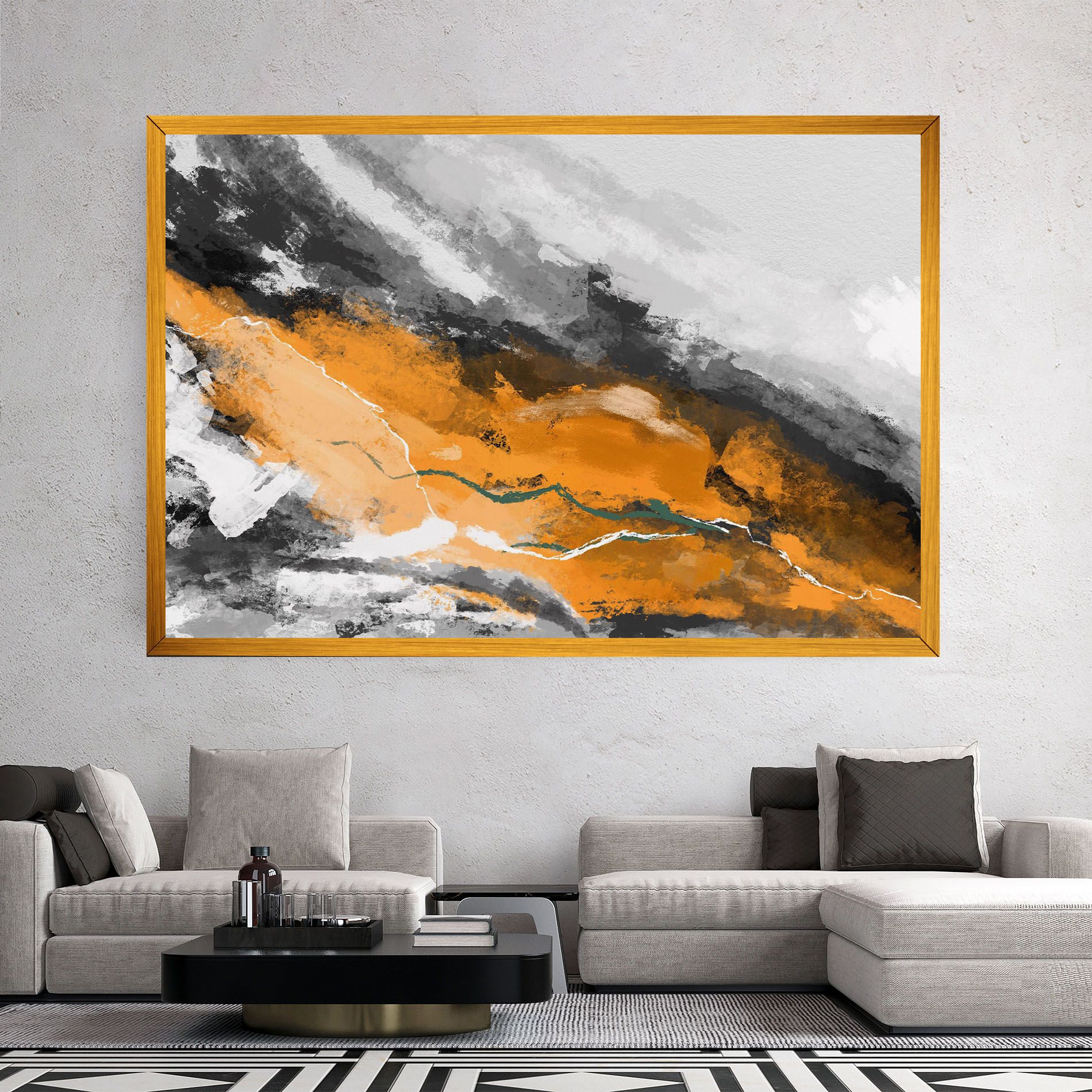 Tablou Canvas Orange Painting River mockup 2