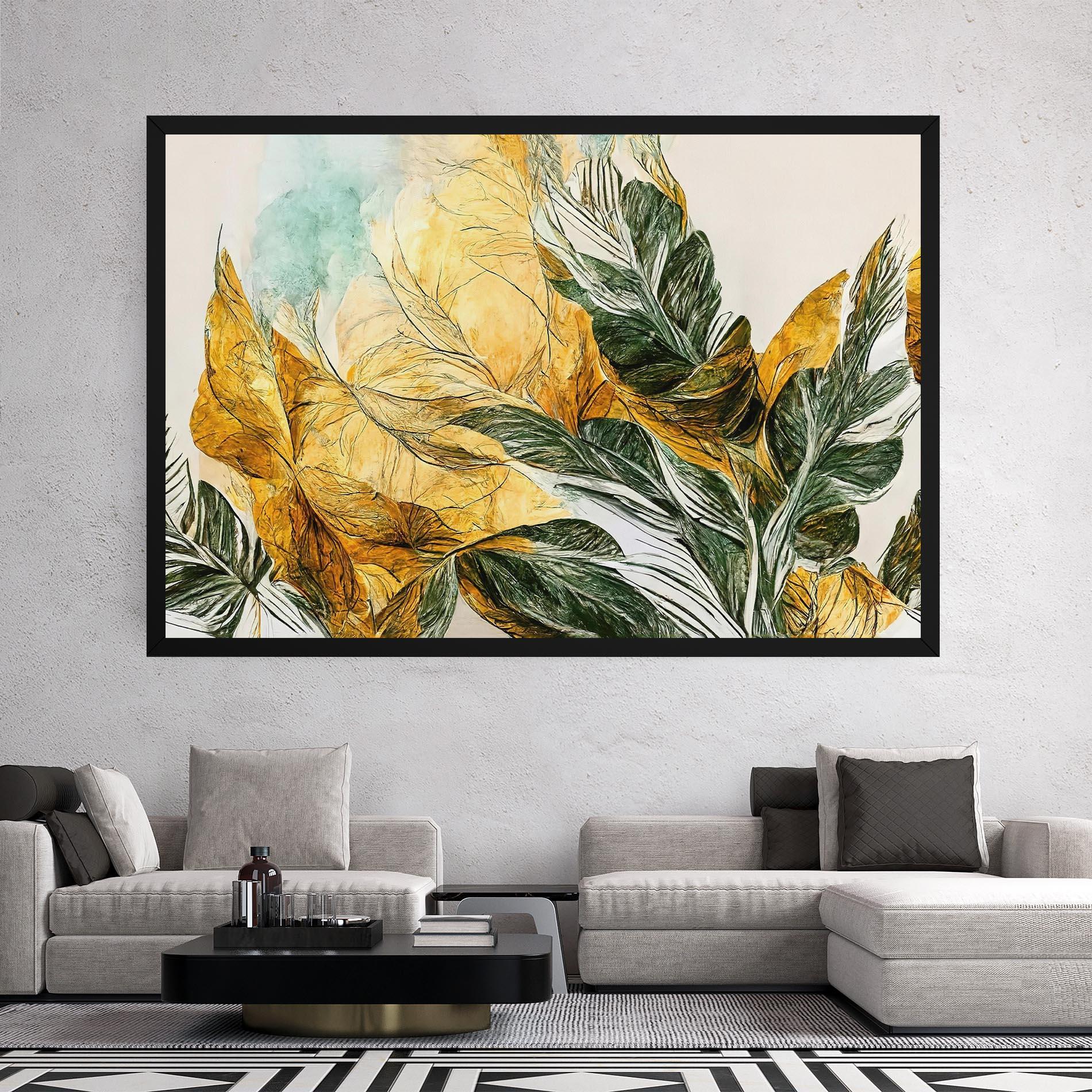 Tablou Canvas Gold And Green Leafes mockup 2