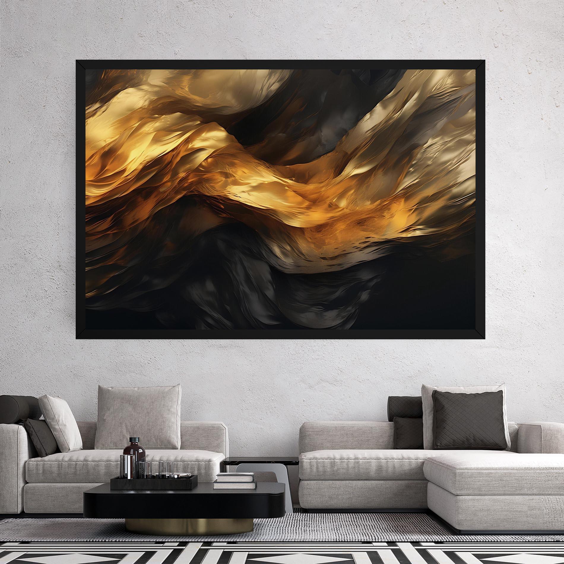 Tablou Canvas Golden Waves With Black mockup 2