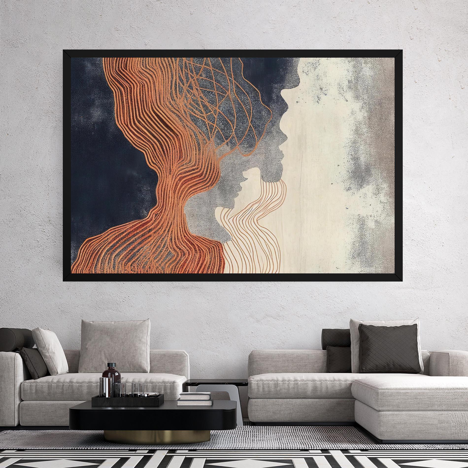 Tablou Canvas Orange Lines On Blue mockup 2