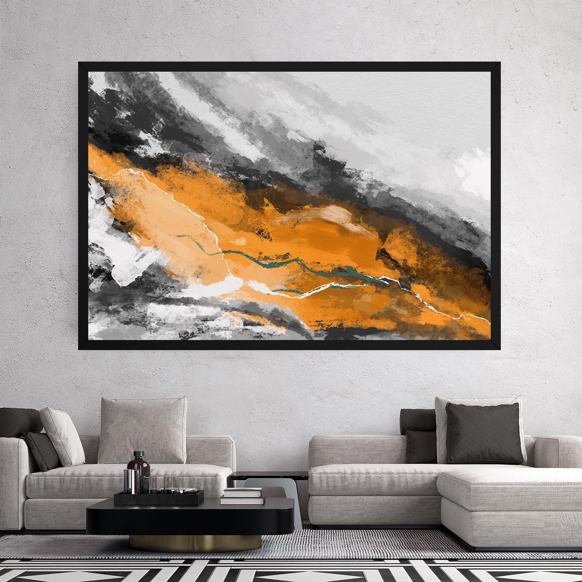 Tablou Canvas Orange Painting River mockup 2