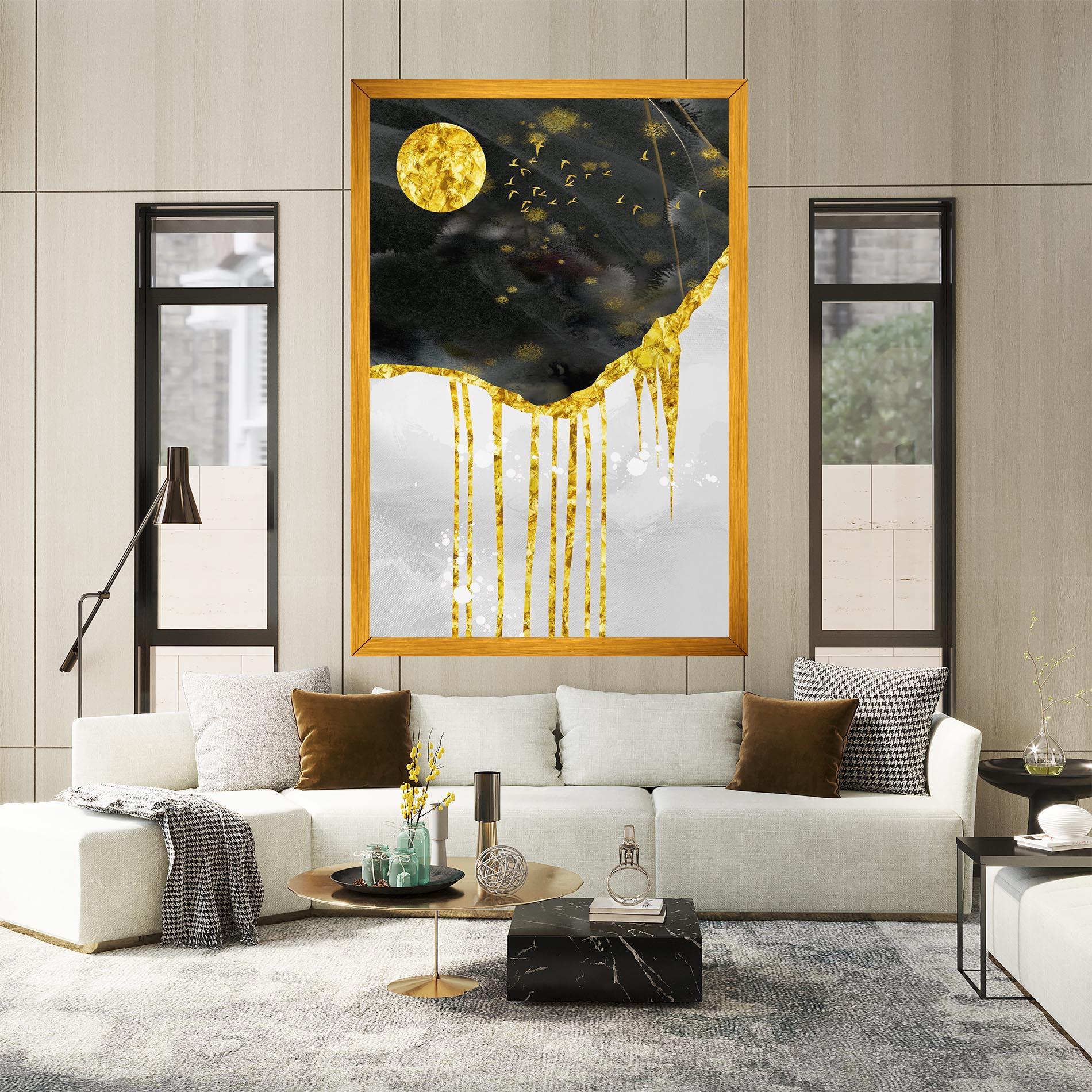 Tablou Canvas Gold Moon And Birds mockup 2