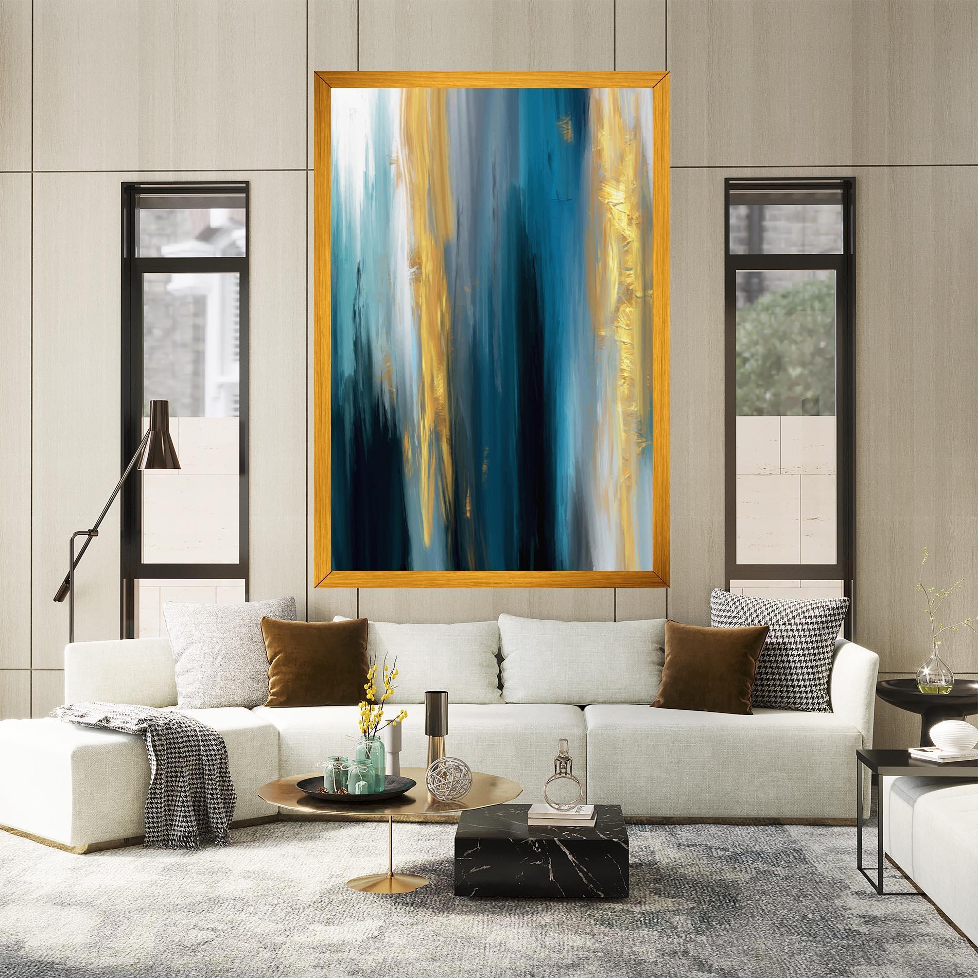 Tablou Canvas Golden Black Blue Art mockup 2